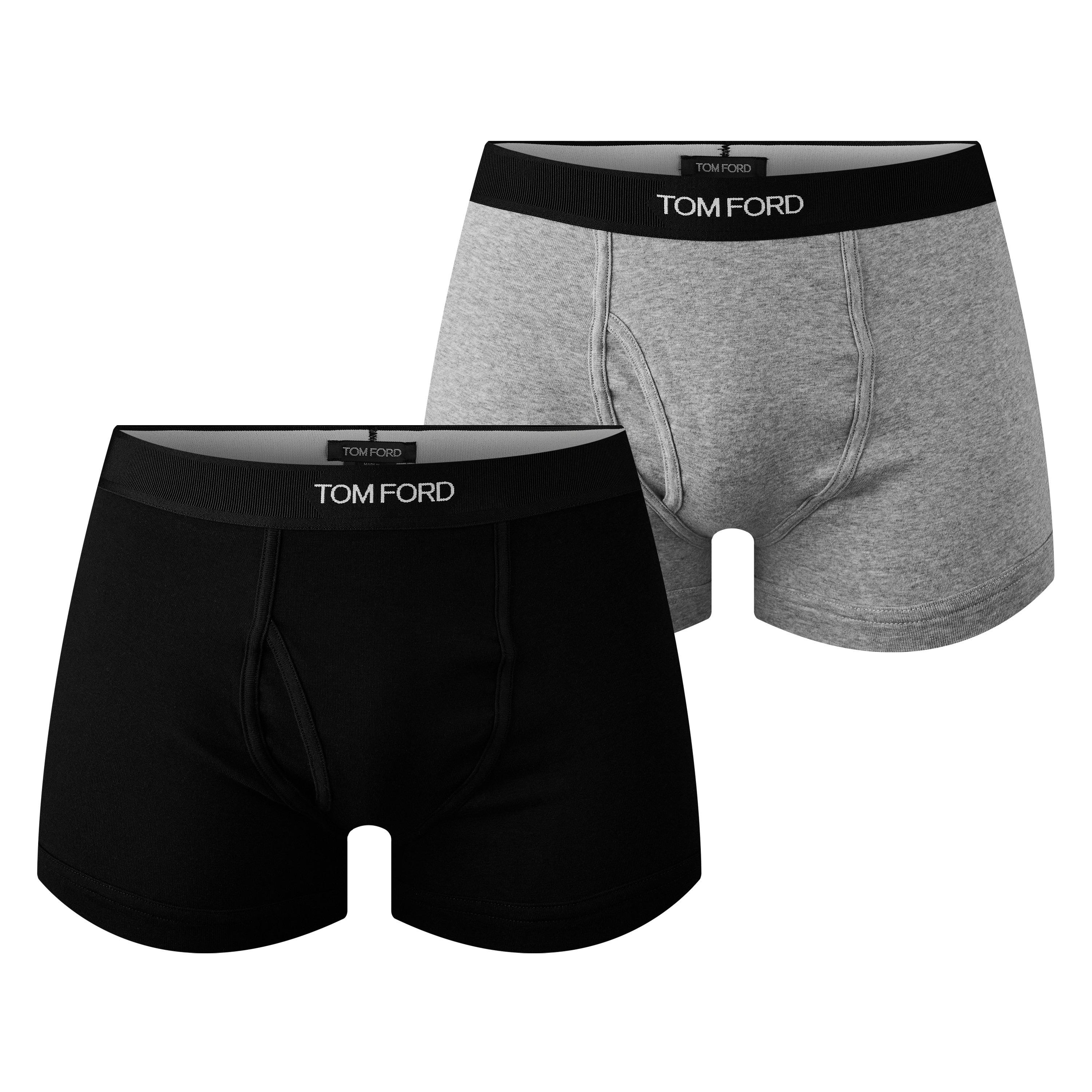 Tom Ford Men's Plain Cotton Boxer Briefs, 2-Pack - Black Grey 008 - Medium