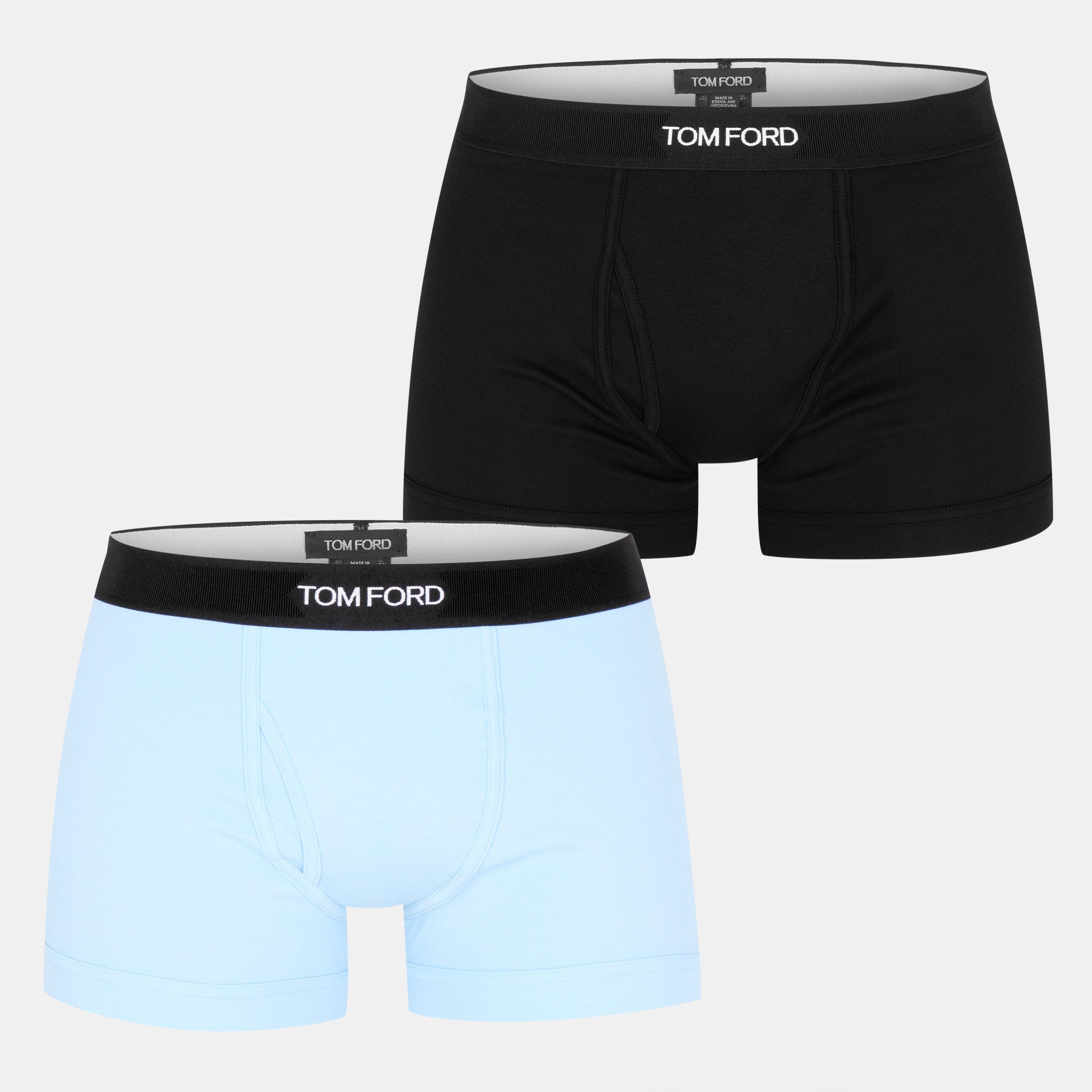 Tom Ford Men's Plain Cotton Boxer Briefs, 2-Pack - Black/Aqua - Small