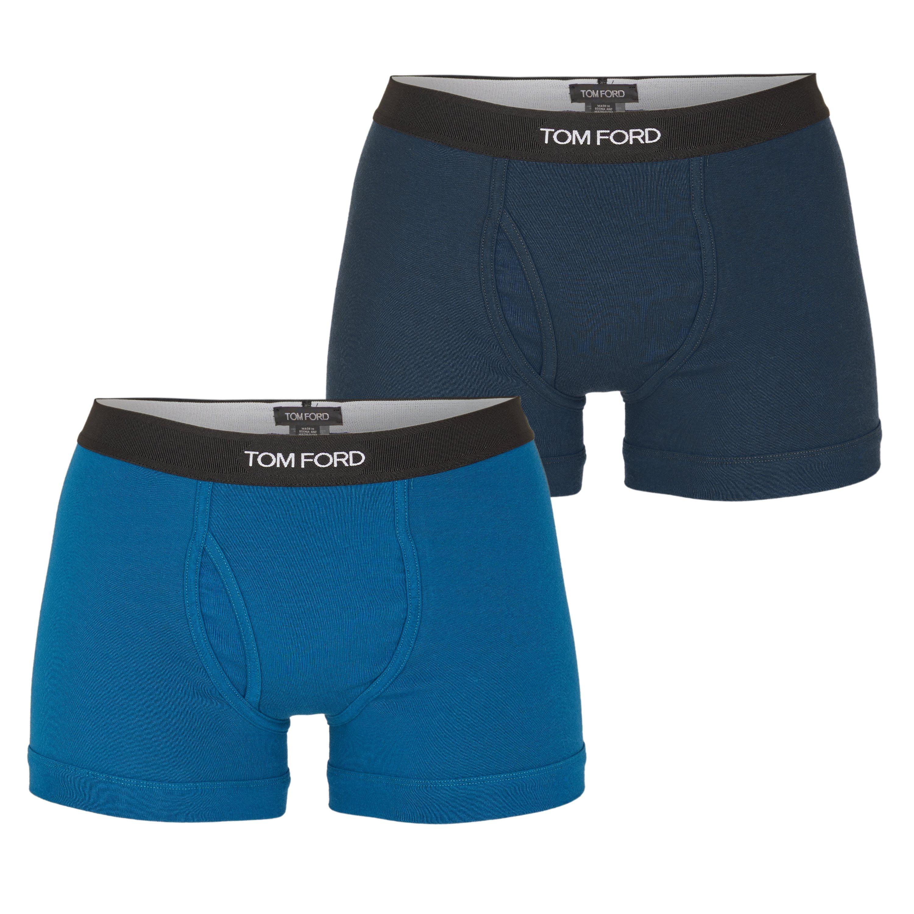 Tom Ford Men's Navy/Ocean 406 Plain Cotton Boxer Briefs, 2-Pack - Large