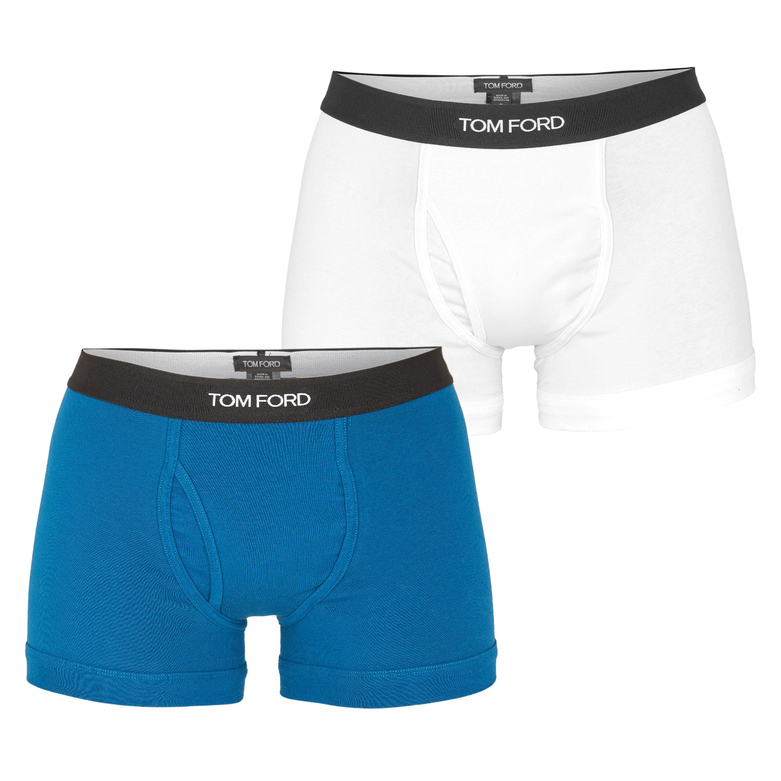 Tom Ford Men's Plain Cotton Boxer Briefs, 2-Pack - White/Ocean 126 - Medium