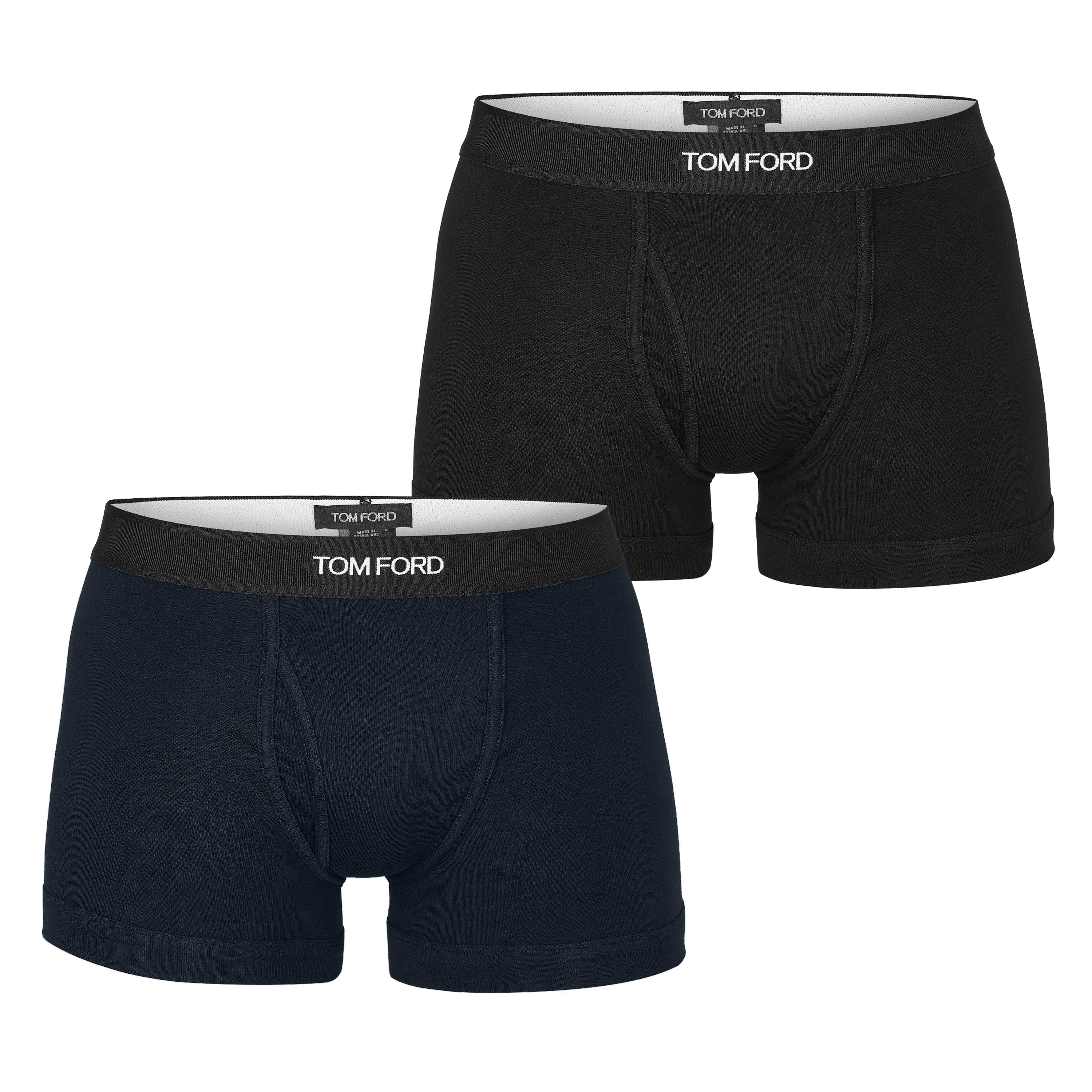 Tom Ford Men's Plain Cotton Boxer Briefs, 2-Pack - Black/Navy - Large