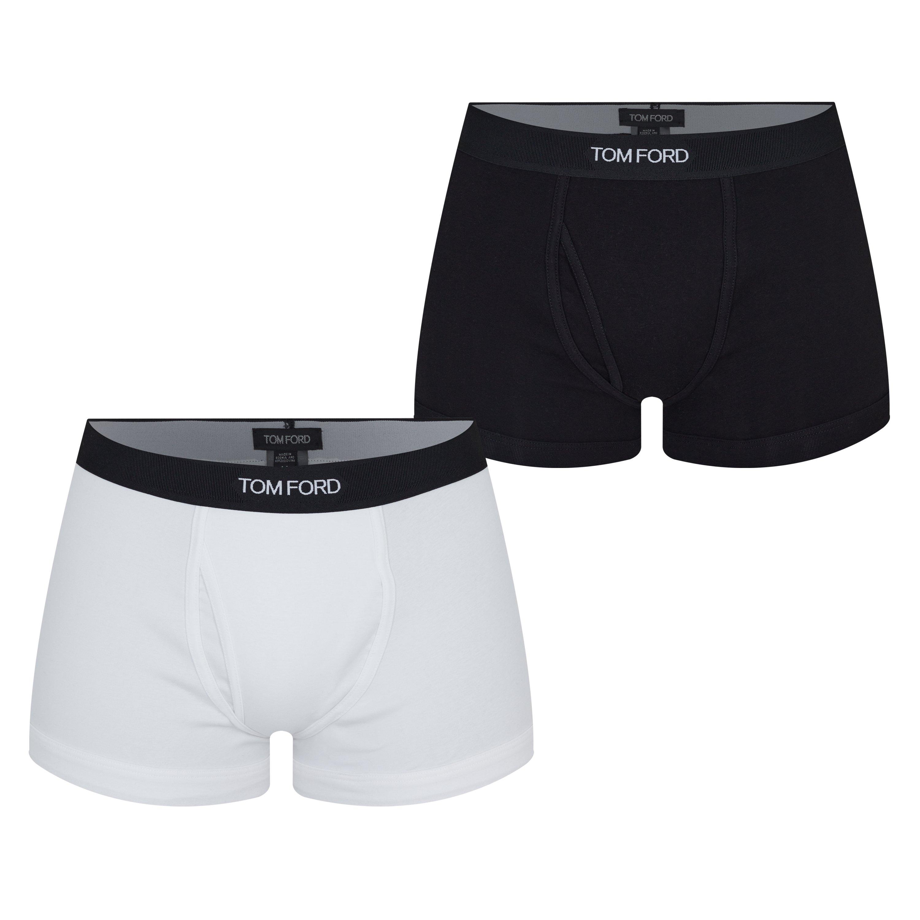 Tom Ford Men's Plain Cotton Boxer Briefs, 2-Pack - Black/White 999 - Small