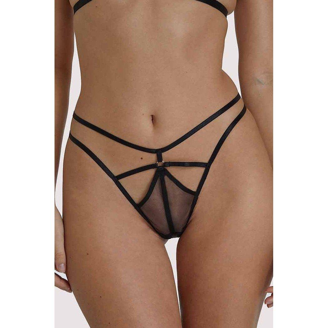 Black - Wolf and Whistle - Penny Black Multi Strap Cut Out Mesh Thong - 1
