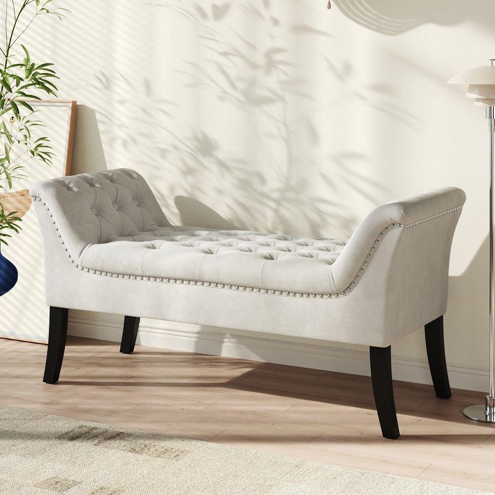 White - Kabinet UK - Contemporary Velvet Buttoned Bench - 2