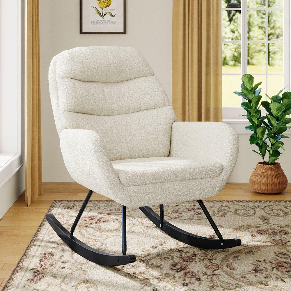 Beige - Kabinet UK - Teddy Fleece Upholstered Rocking Chair - 1