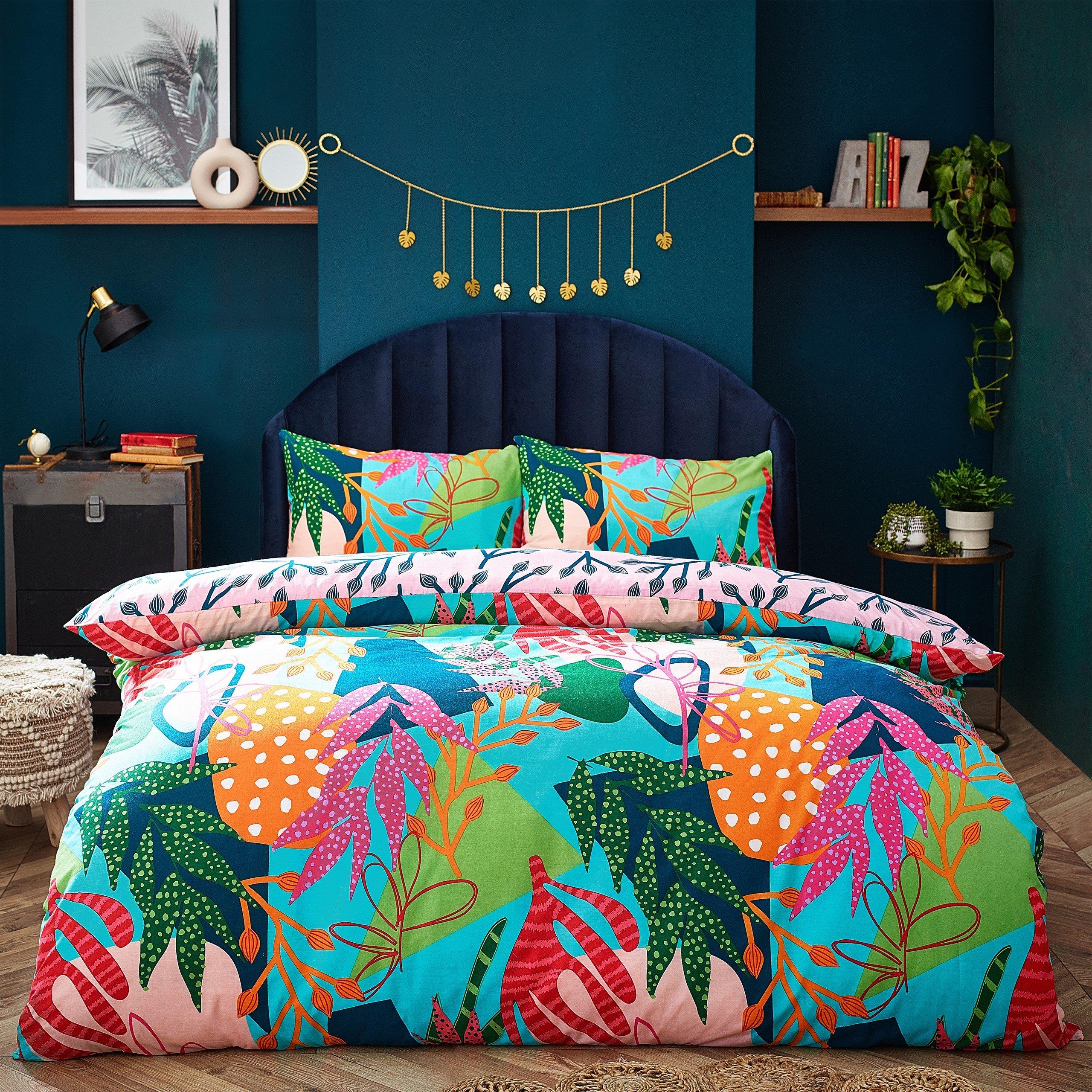 Aqua/Pink - furn. - Coralina Tropical Palm Duvet Set - 2