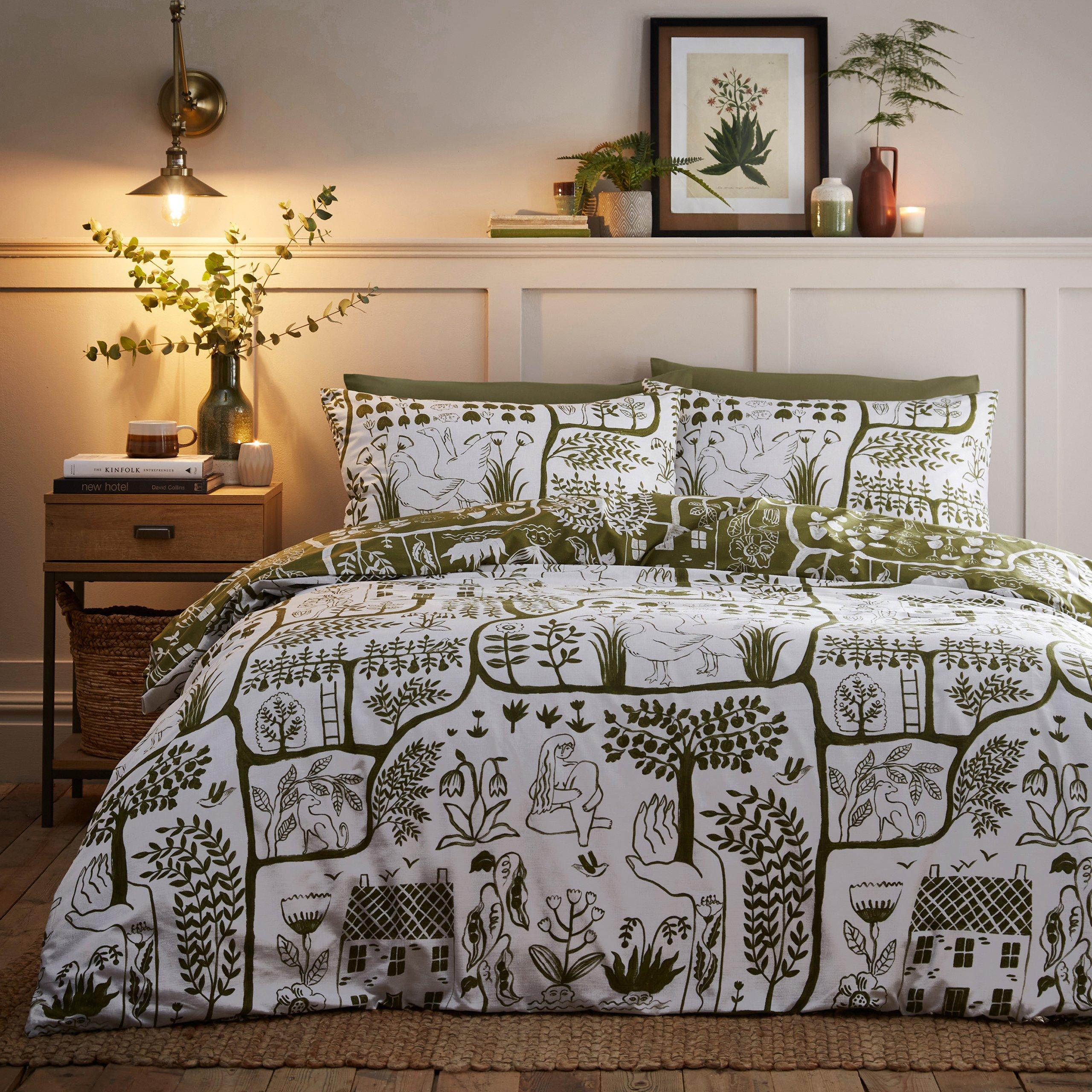 Furn.  Frida Floral Reversible Duvet Set - Moss - Single