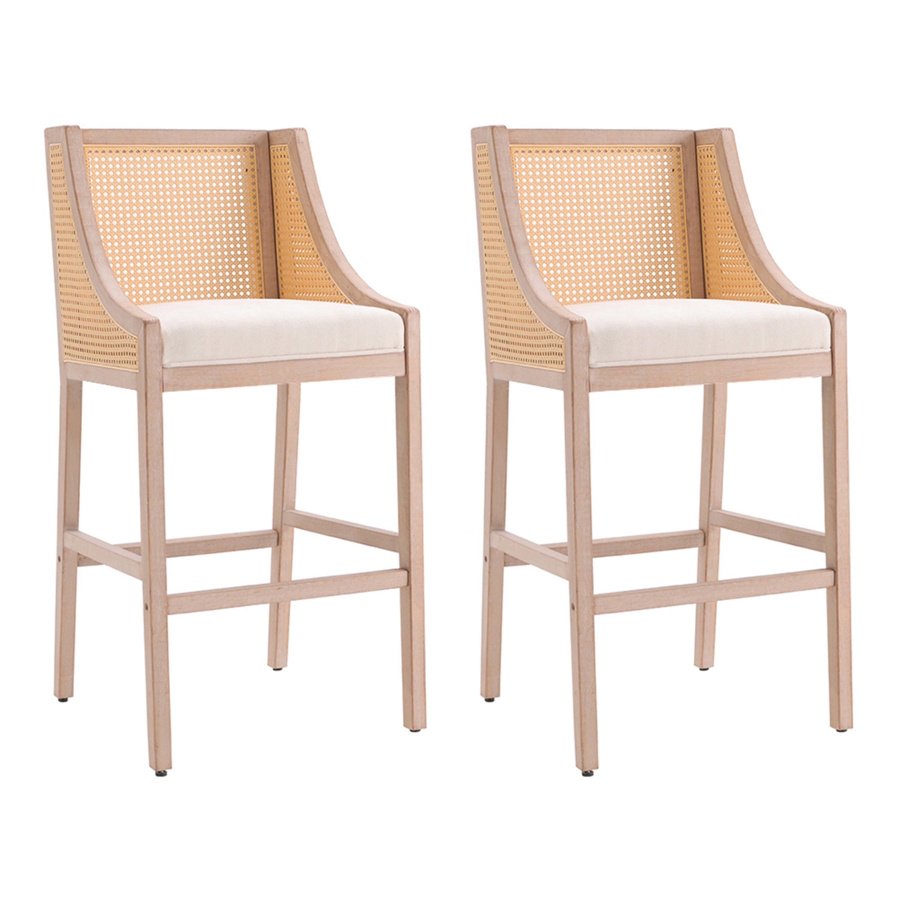 Grey - Kabinet UK - 2 Pcs Natural Rattan Bar Stools with Backrest - 1