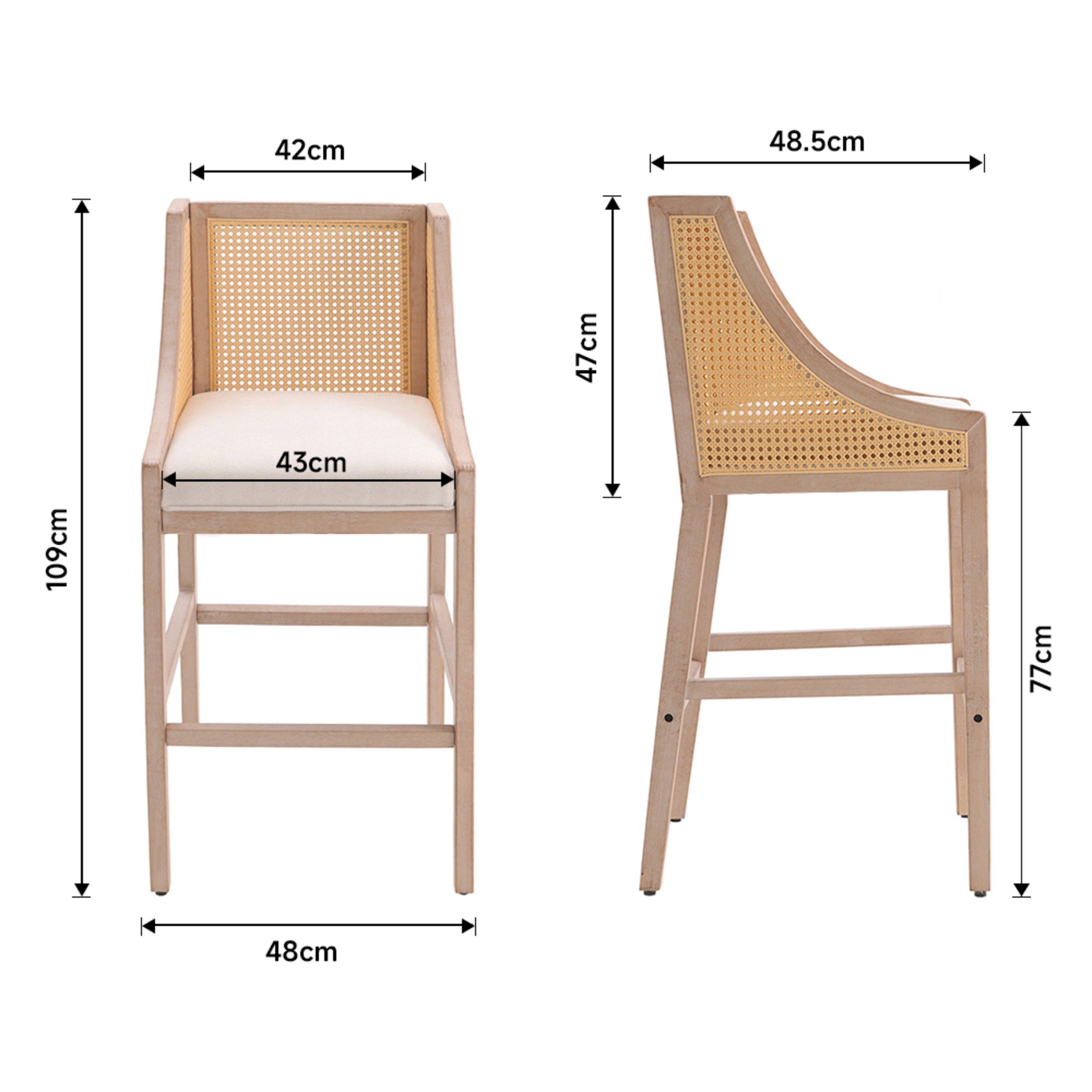 Grey - Kabinet UK - 2 Pcs Natural Rattan Bar Stools with Backrest - 9