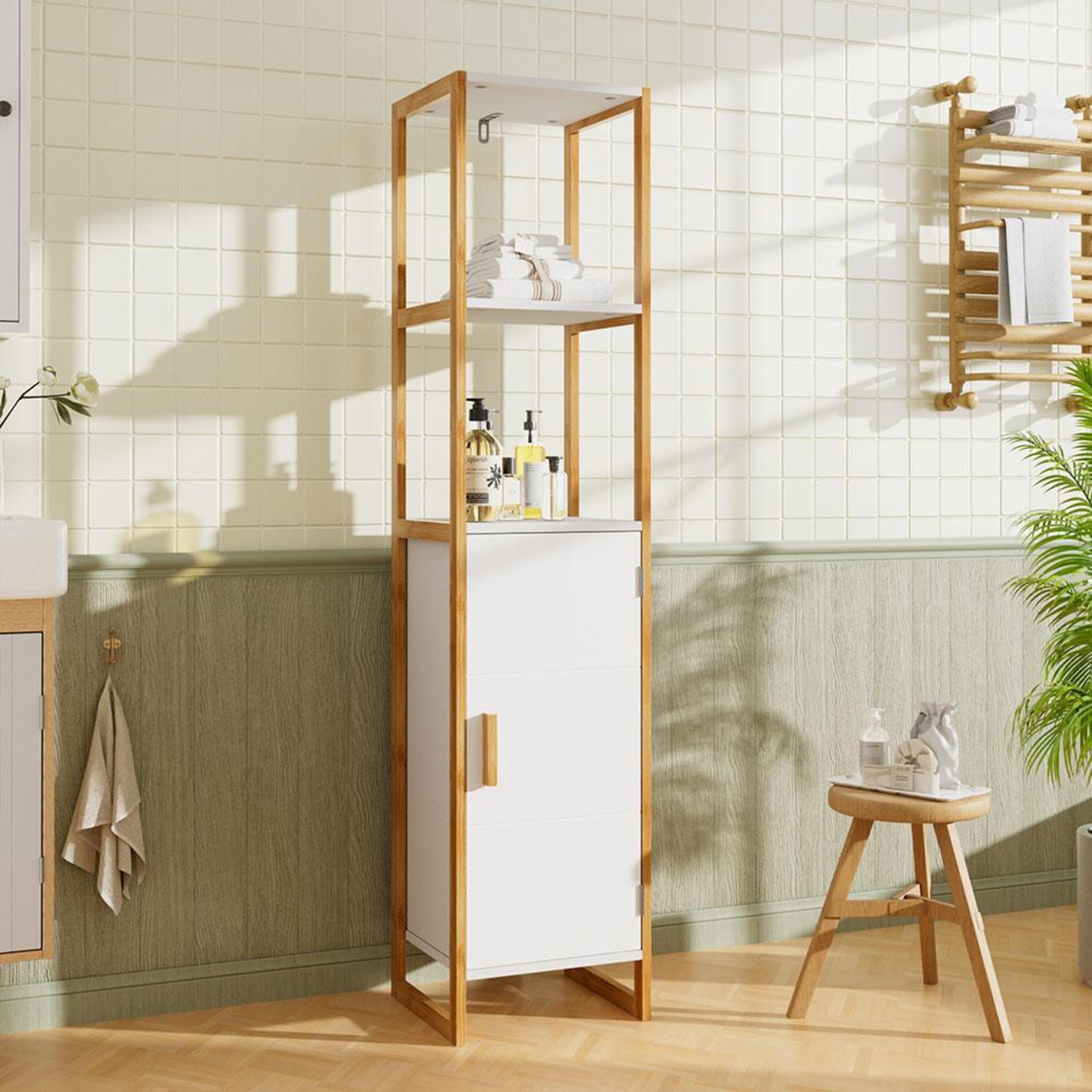 White - Kabinet UK - 33x30x148cm 4-Tier Single-door Storage Cabinet - 1