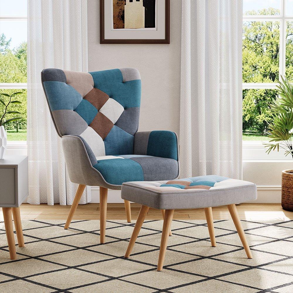 Multicoloured - Kabinet UK - Colour Block Upholstered Wingback Armchair - 1