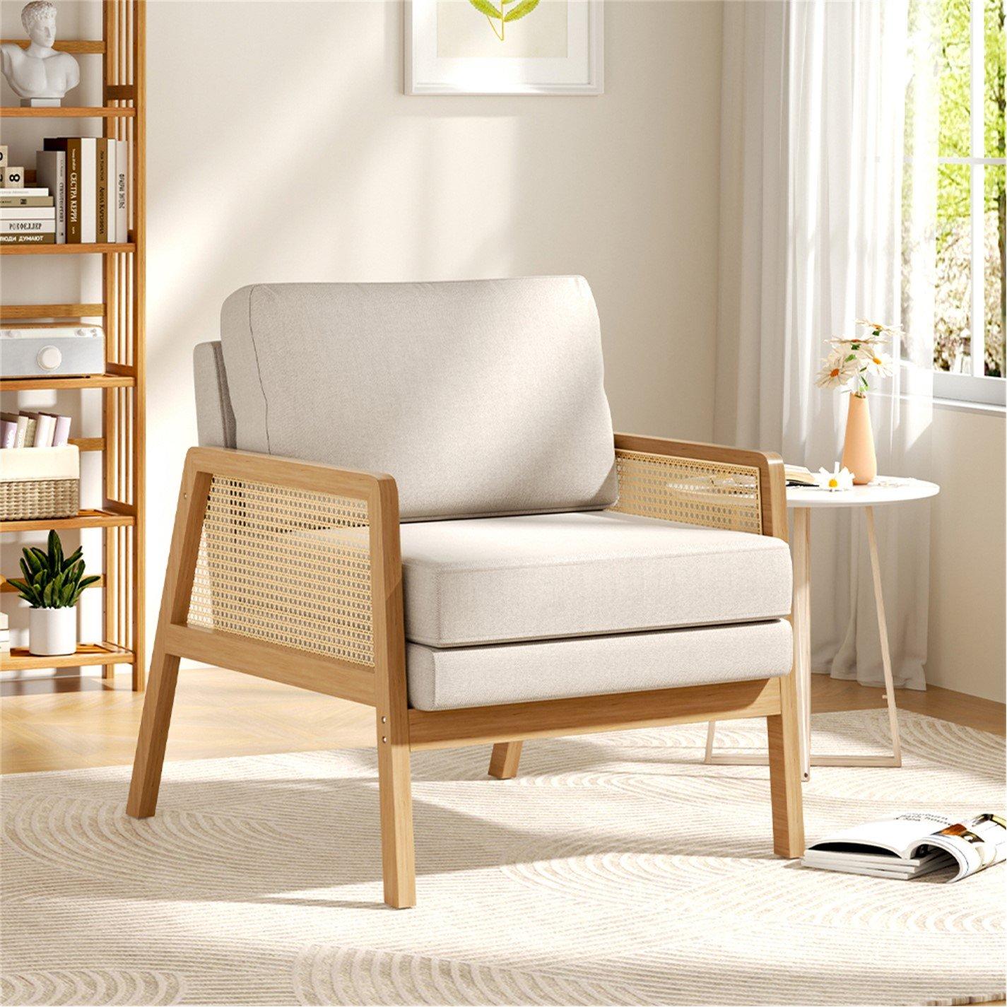 Beige - Kabinet UK - Cushioned Wood Armchair - 1