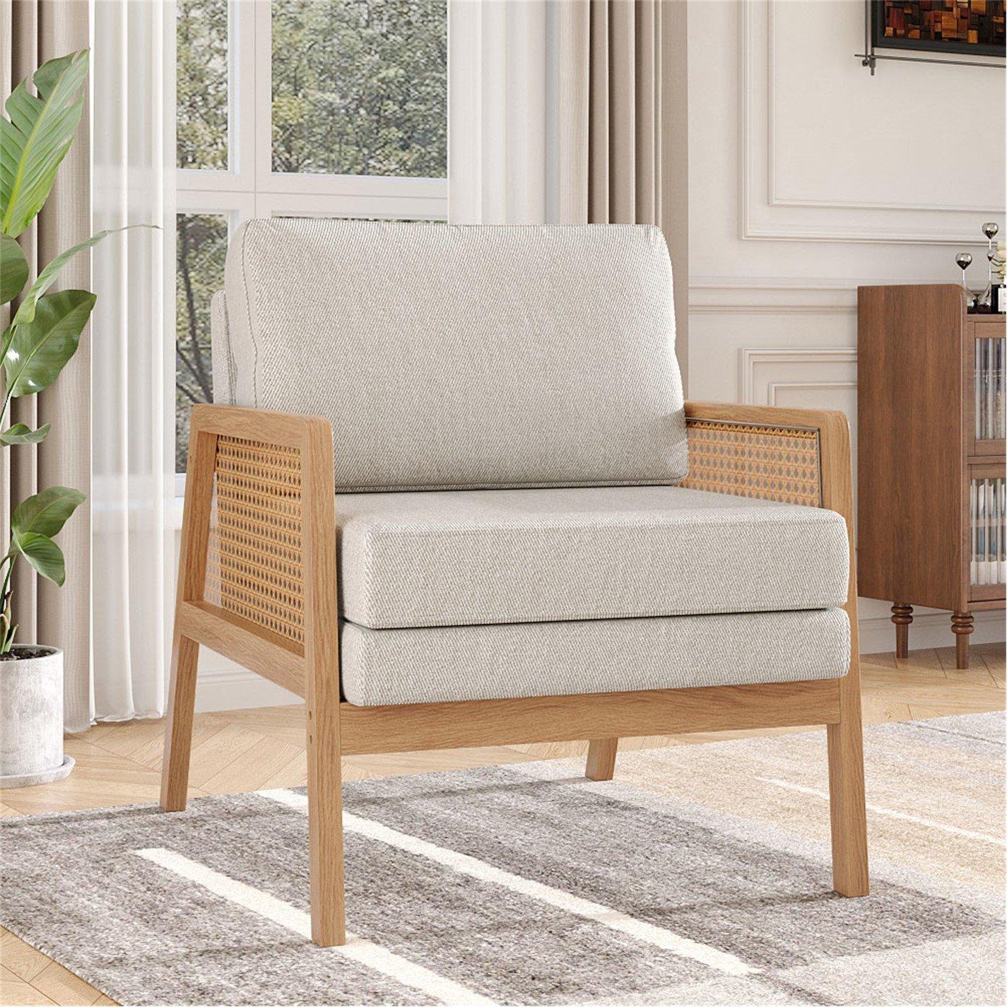 Beige - Kabinet UK - Cushioned Wood Armchair - 2