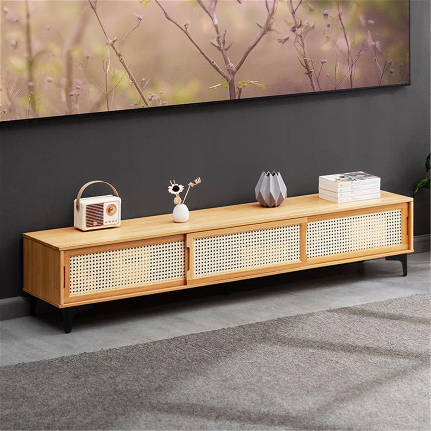 Beige - Kabinet UK - Wooden TV Sand with Sliding Doors - 2