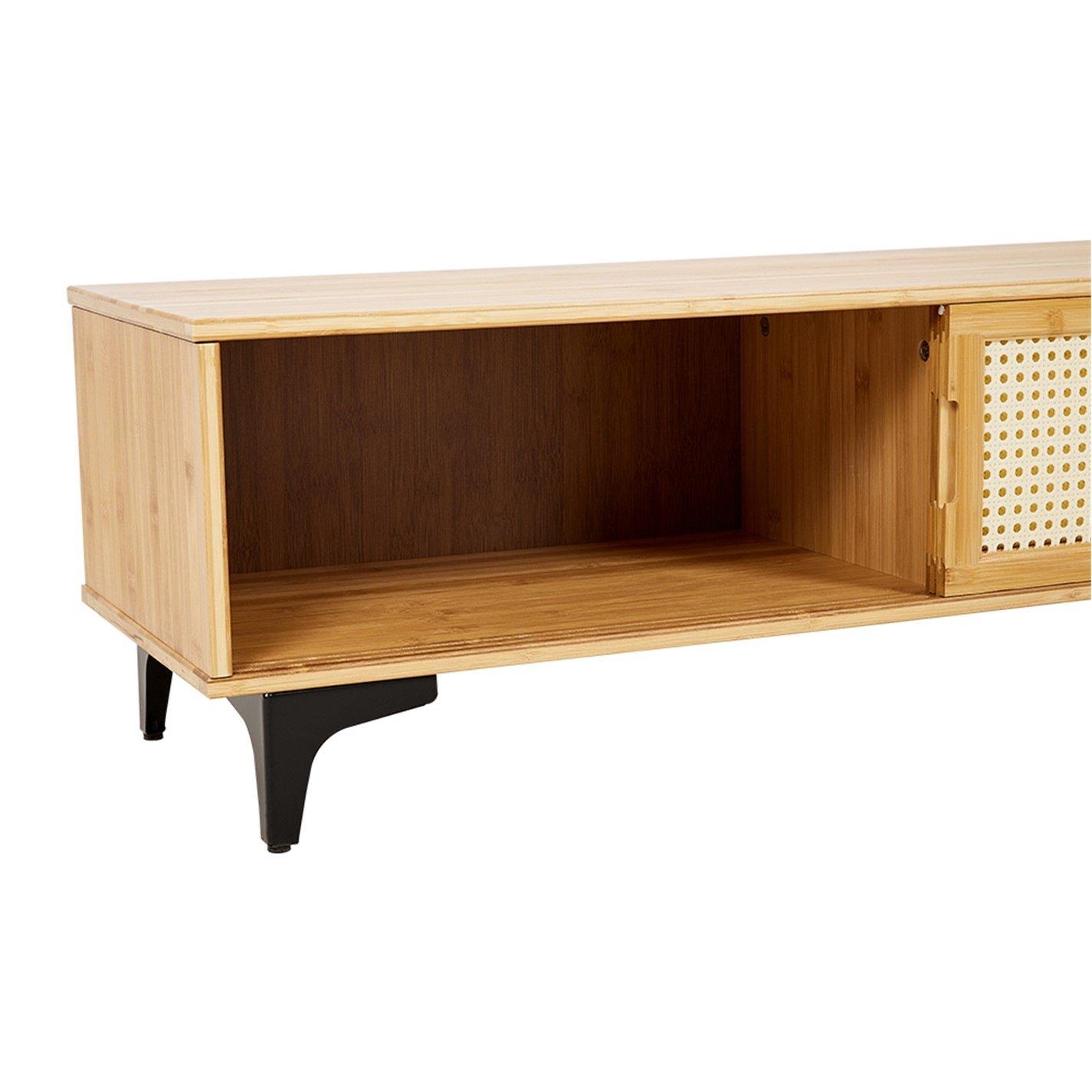 Beige - Kabinet UK - Wooden TV Sand with Sliding Doors - 5