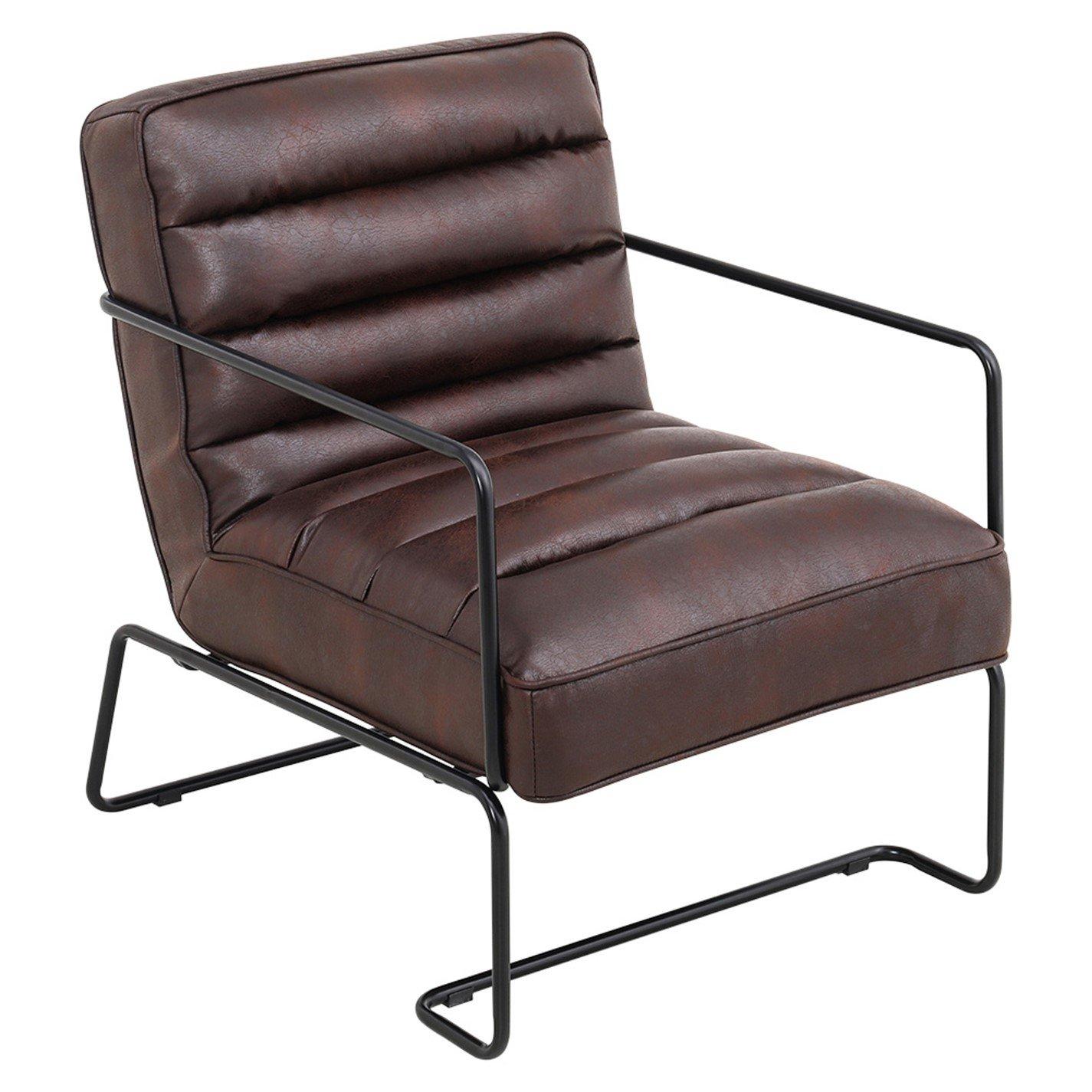 Brown - Kabinet UK - Mid-Century PU leather Linen Armchair - 1