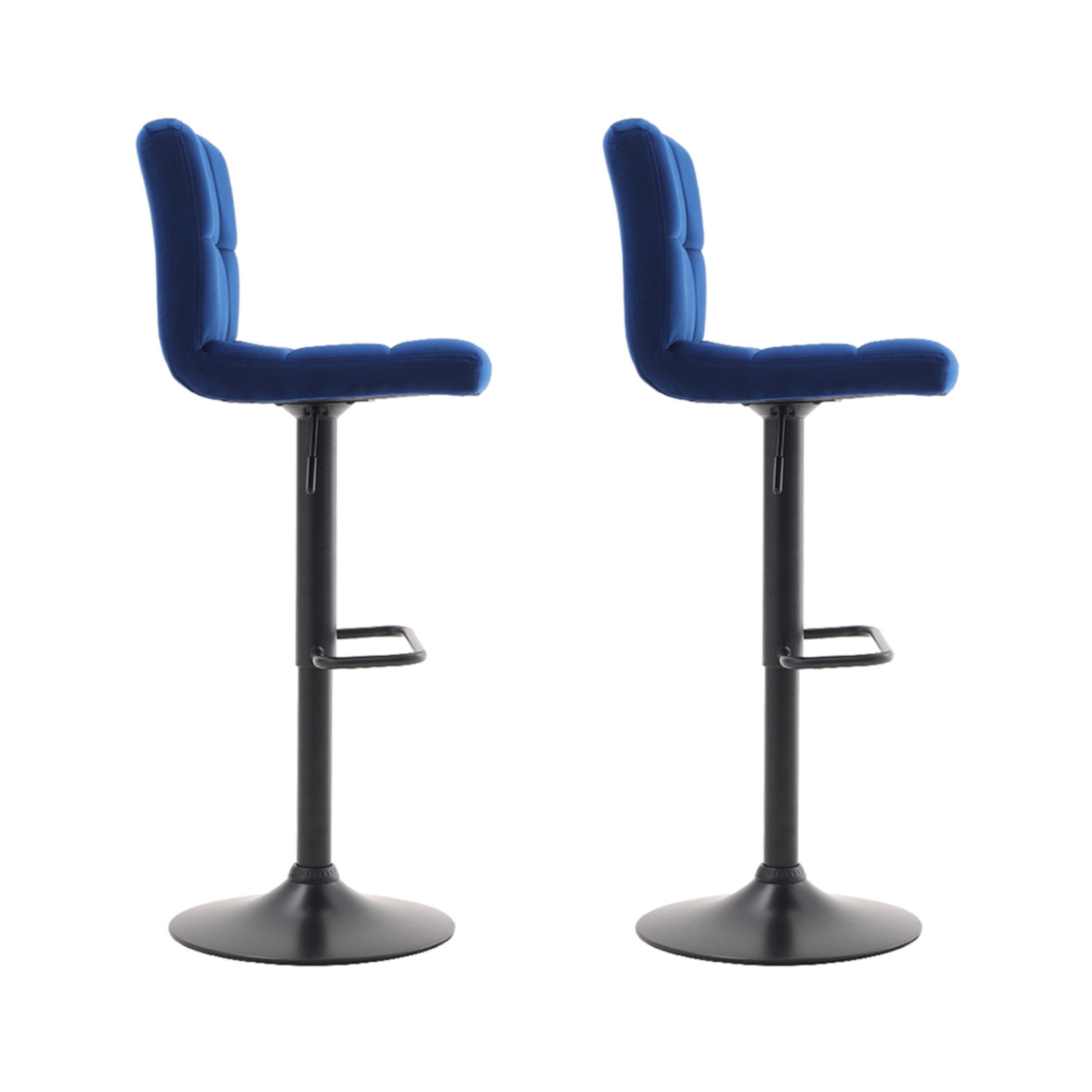 Blue - Kabinet UK - 2 Pcs Velvet Upholstery Bar Stools - 3