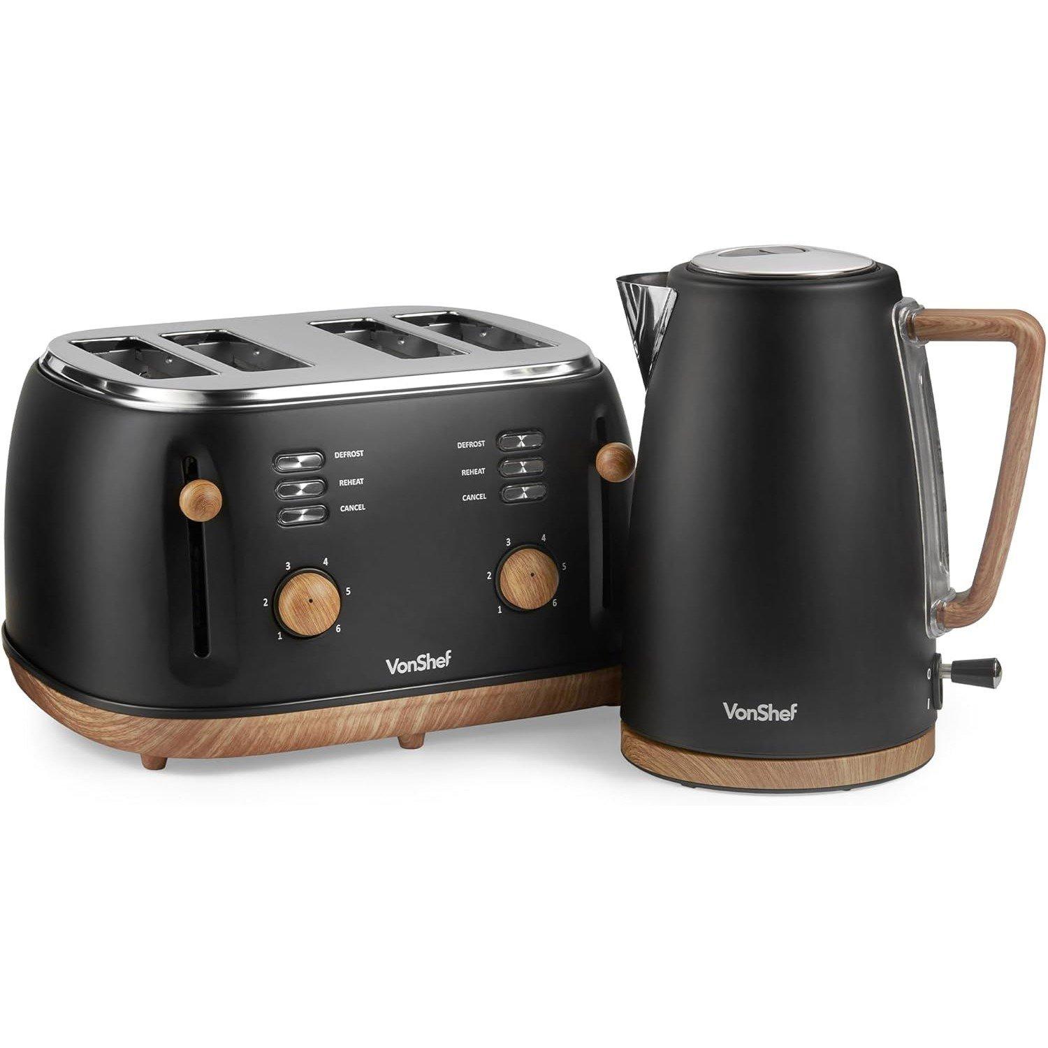 Vonshef  Kettle And 4 Slice Toaster Set - Black