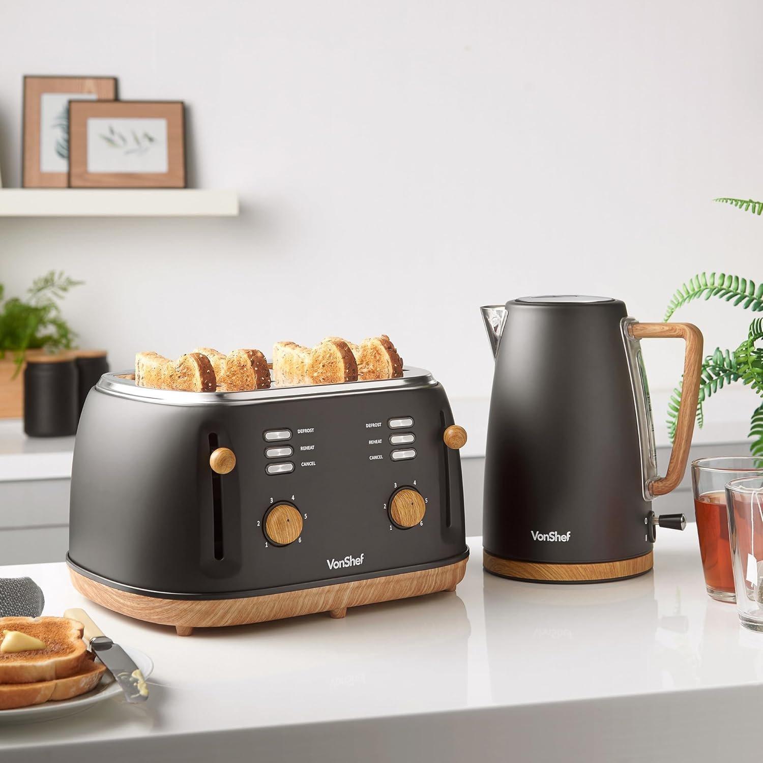 Black - VonShef - Kettle And 4 Slice Toaster Set - 2
