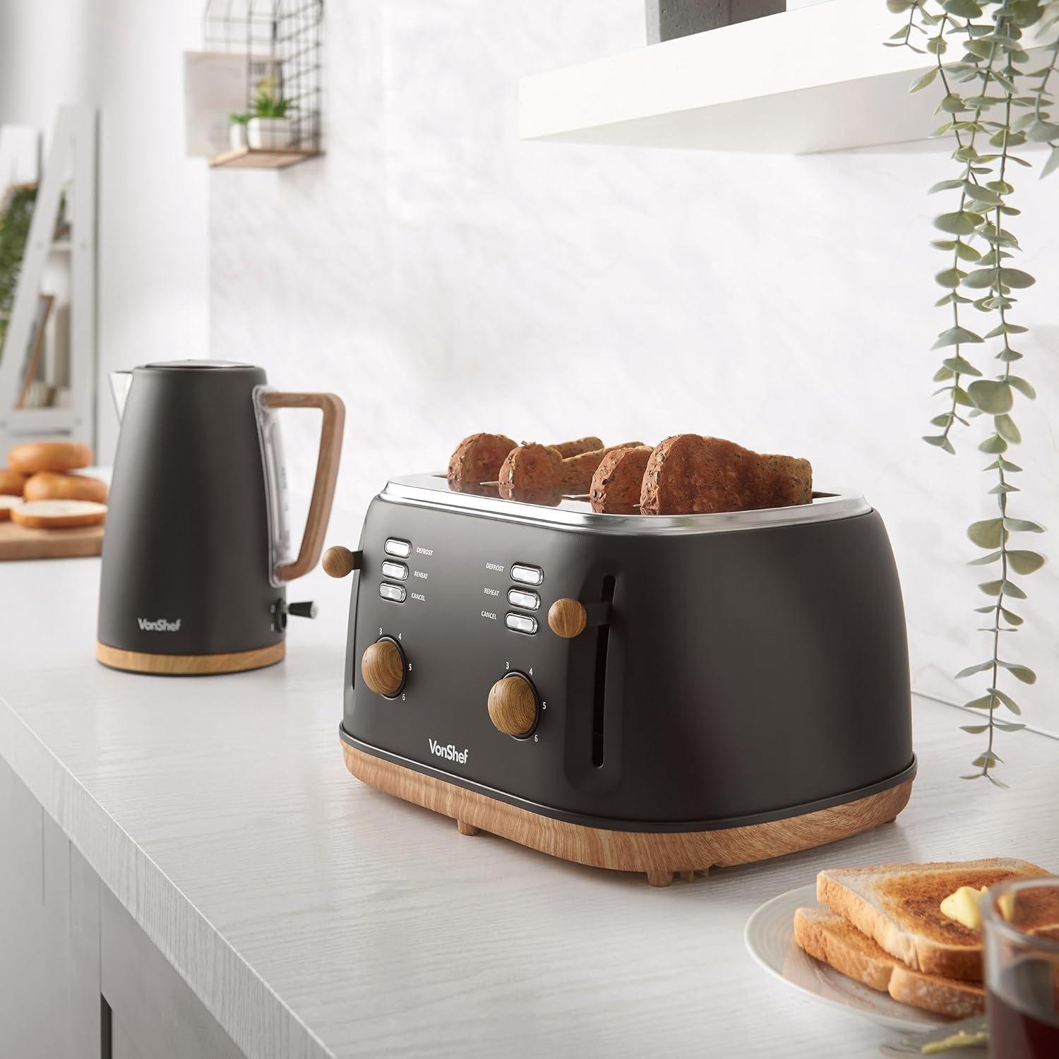 Black - VonShef - Kettle And 4 Slice Toaster Set - 3