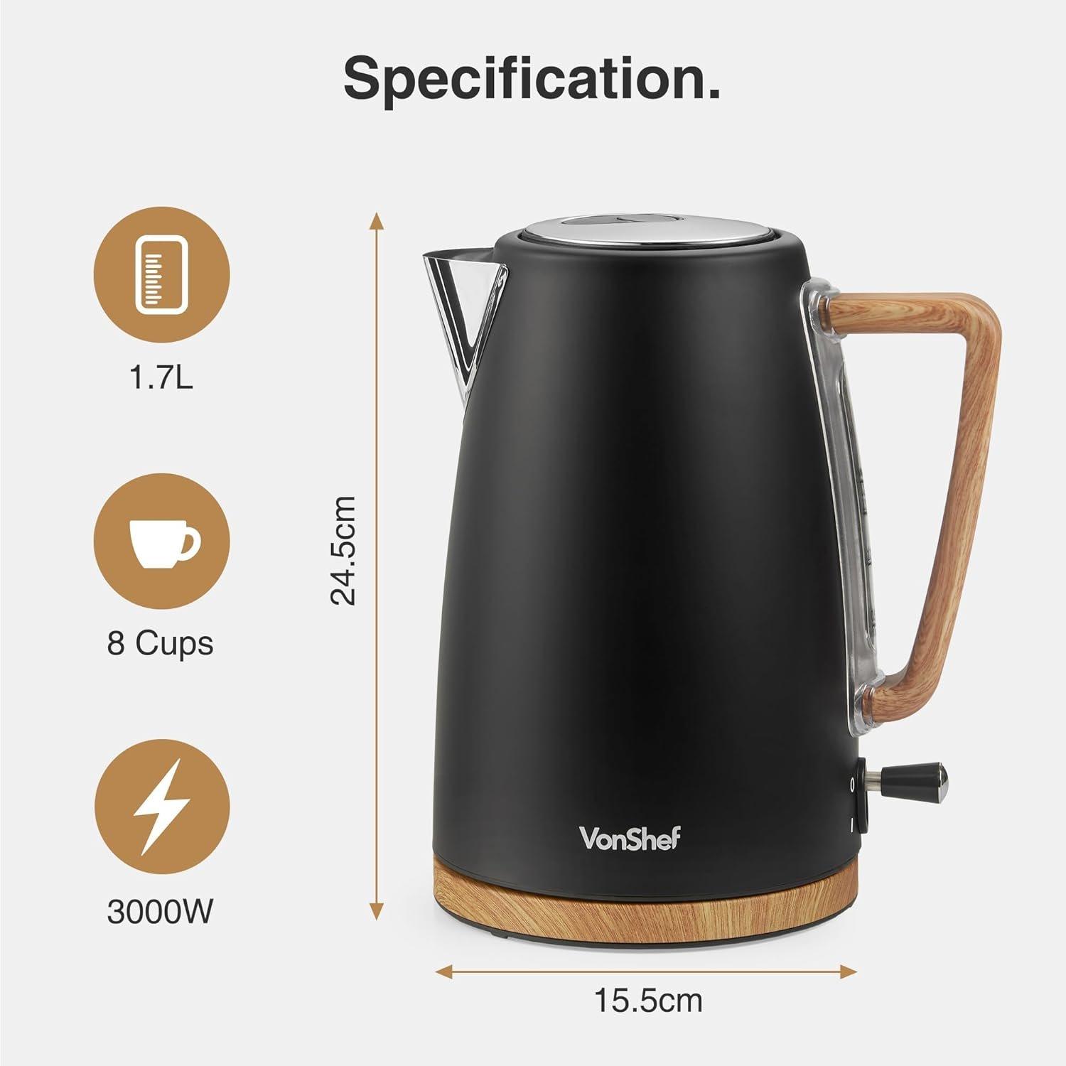 Black - VonShef - Kettle And 4 Slice Toaster Set - 6