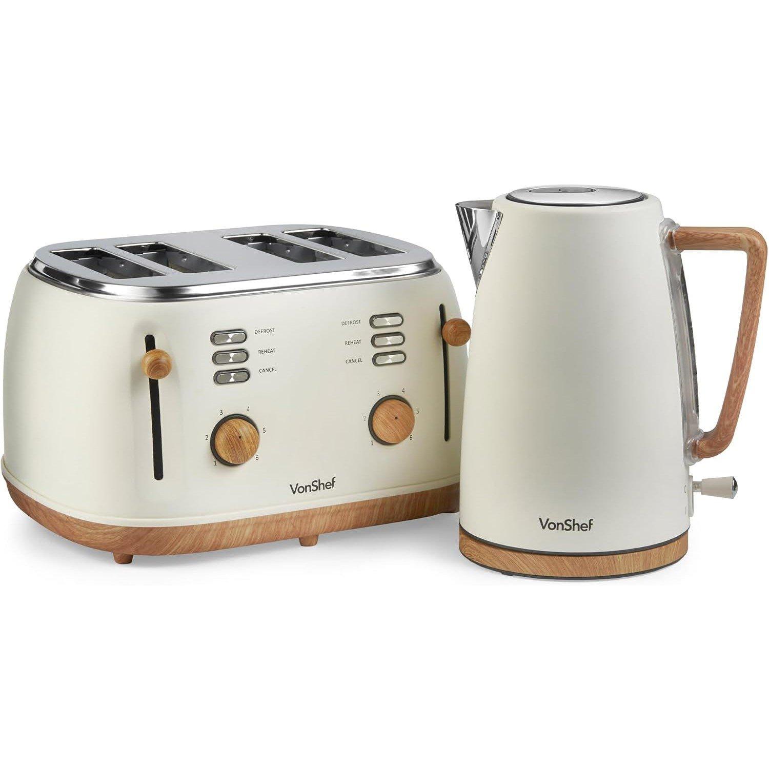 Vonshef  Kettle And 4 Slice Toaster Set - Cream