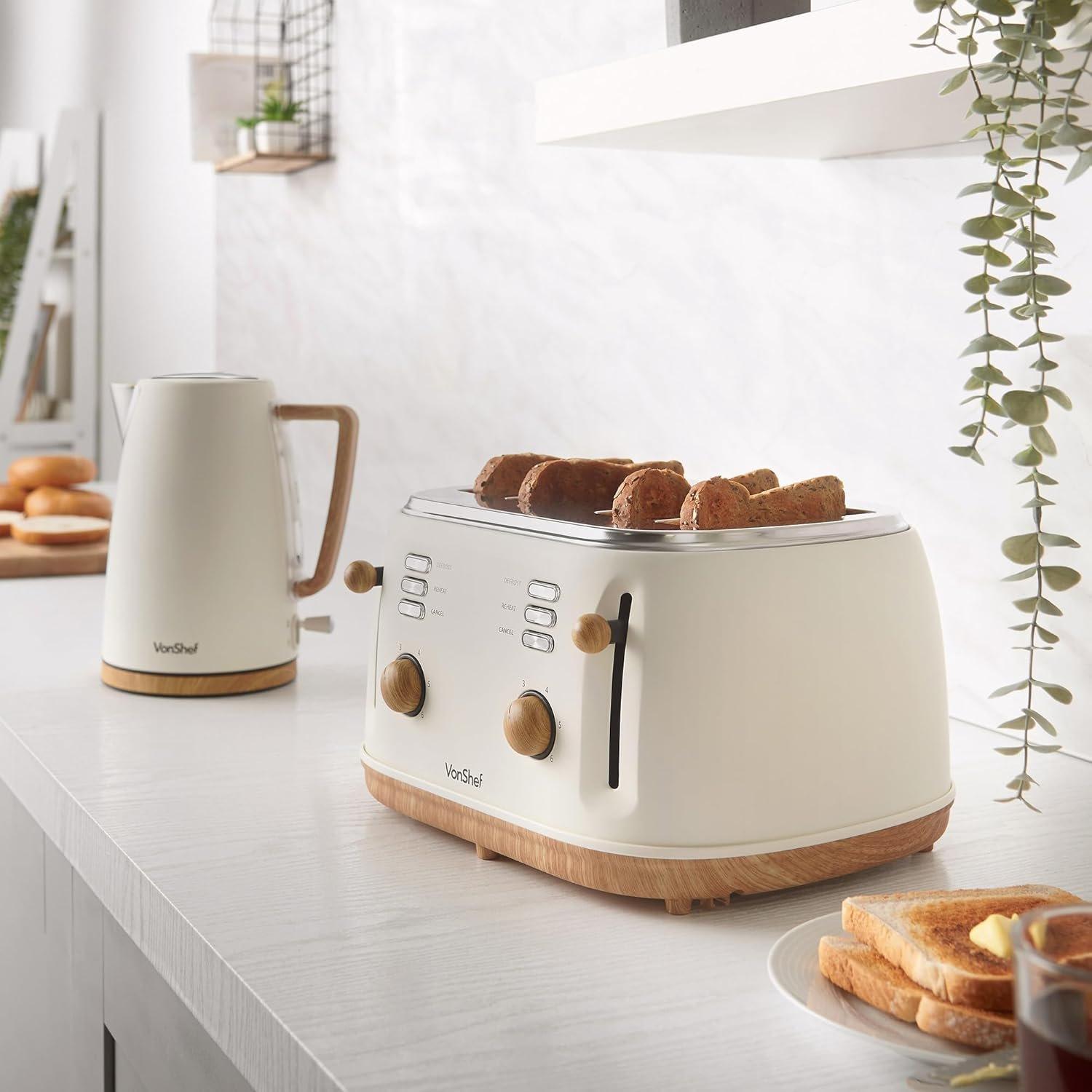 Cream - VonShef - Kettle And 4 Slice Toaster Set - 2