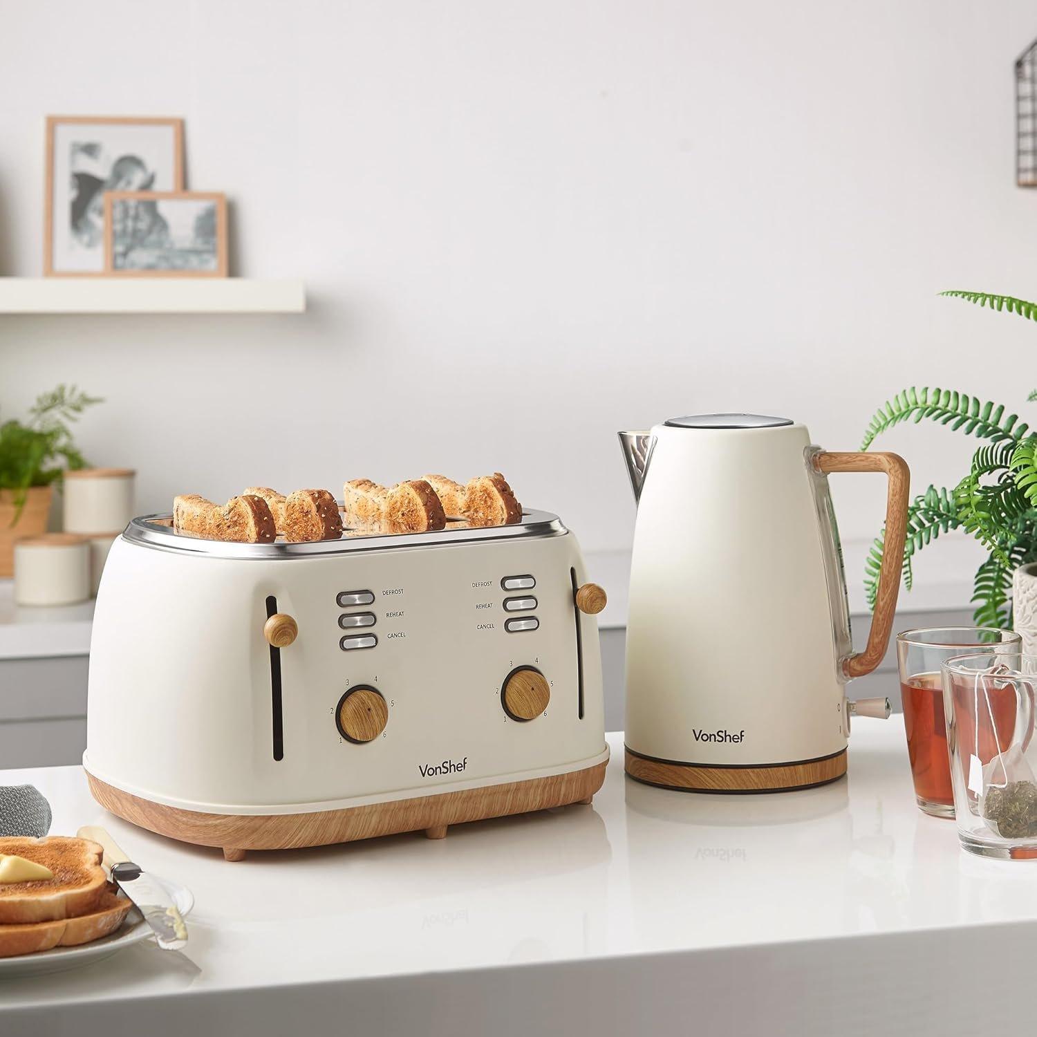 Cream - VonShef - Kettle And 4 Slice Toaster Set - 3
