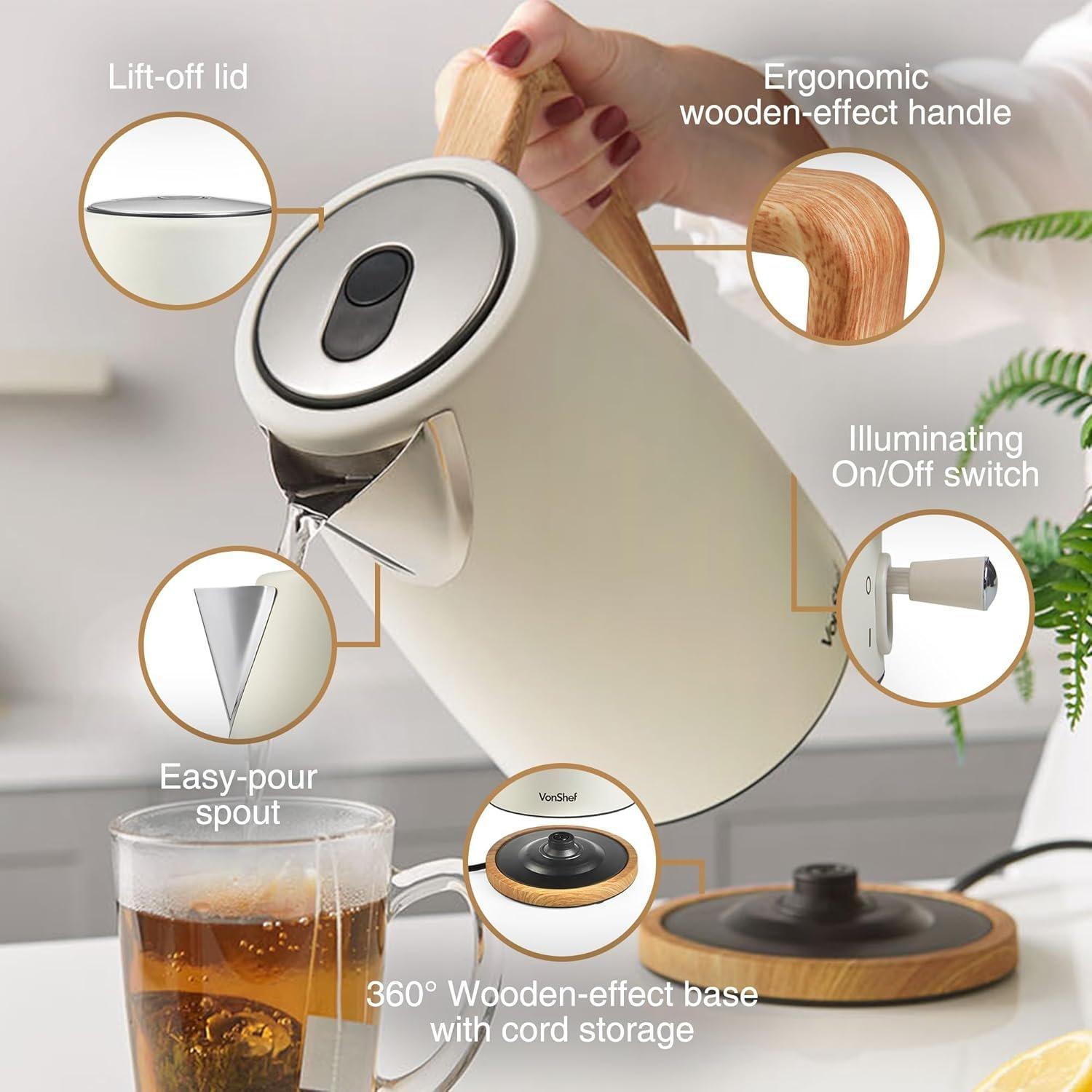 Cream - VonShef - Kettle And 4 Slice Toaster Set - 4