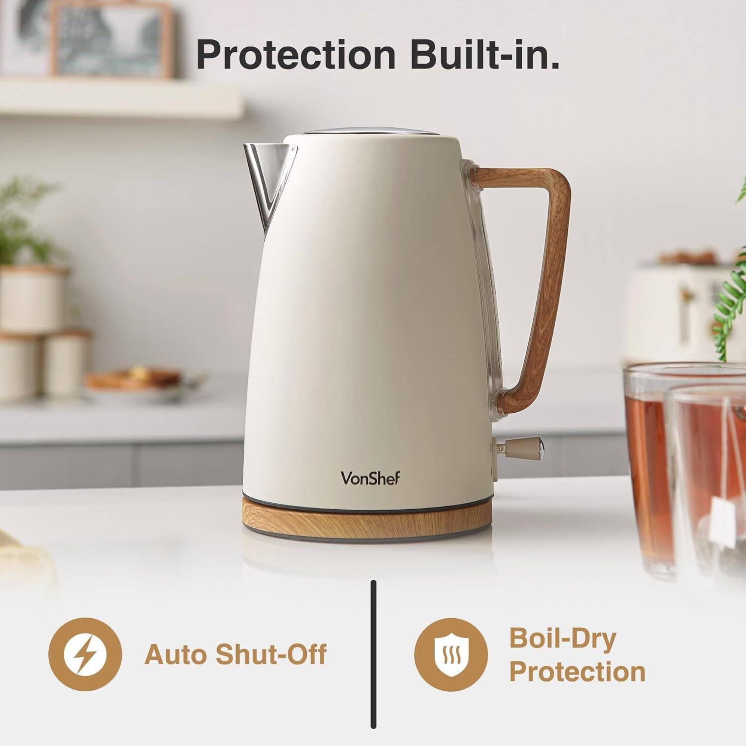 Cream - VonShef - Kettle And 4 Slice Toaster Set - 5