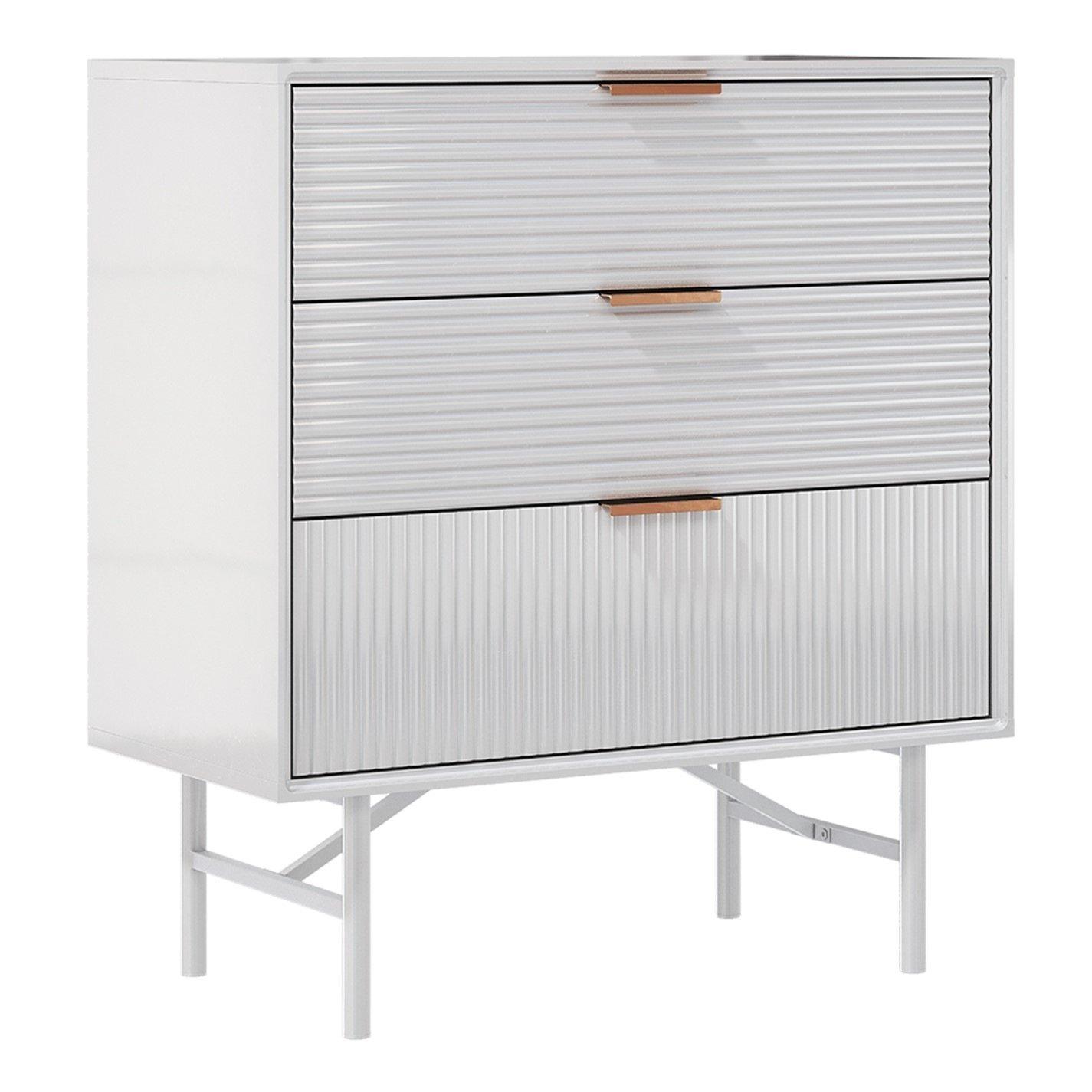 White - Kabinet UK - 3-Tier Bedroom Striped Storage Cabinet - 1