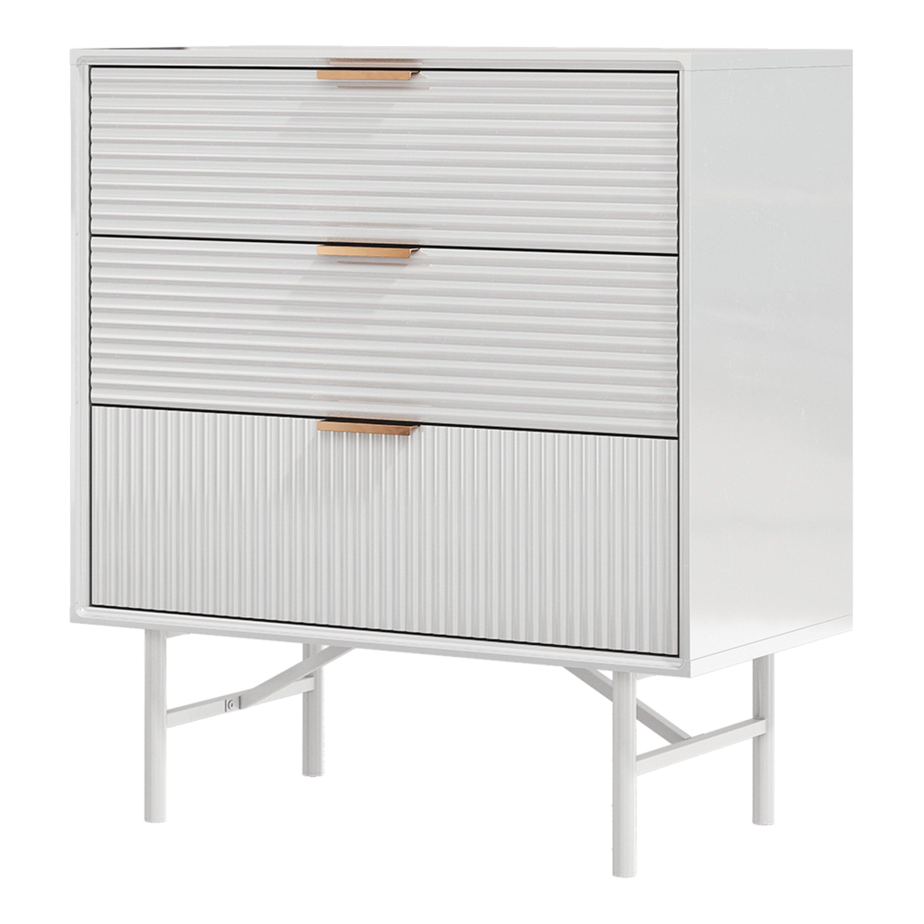 White - Kabinet UK - 3-Tier Bedroom Striped Storage Cabinet - 3