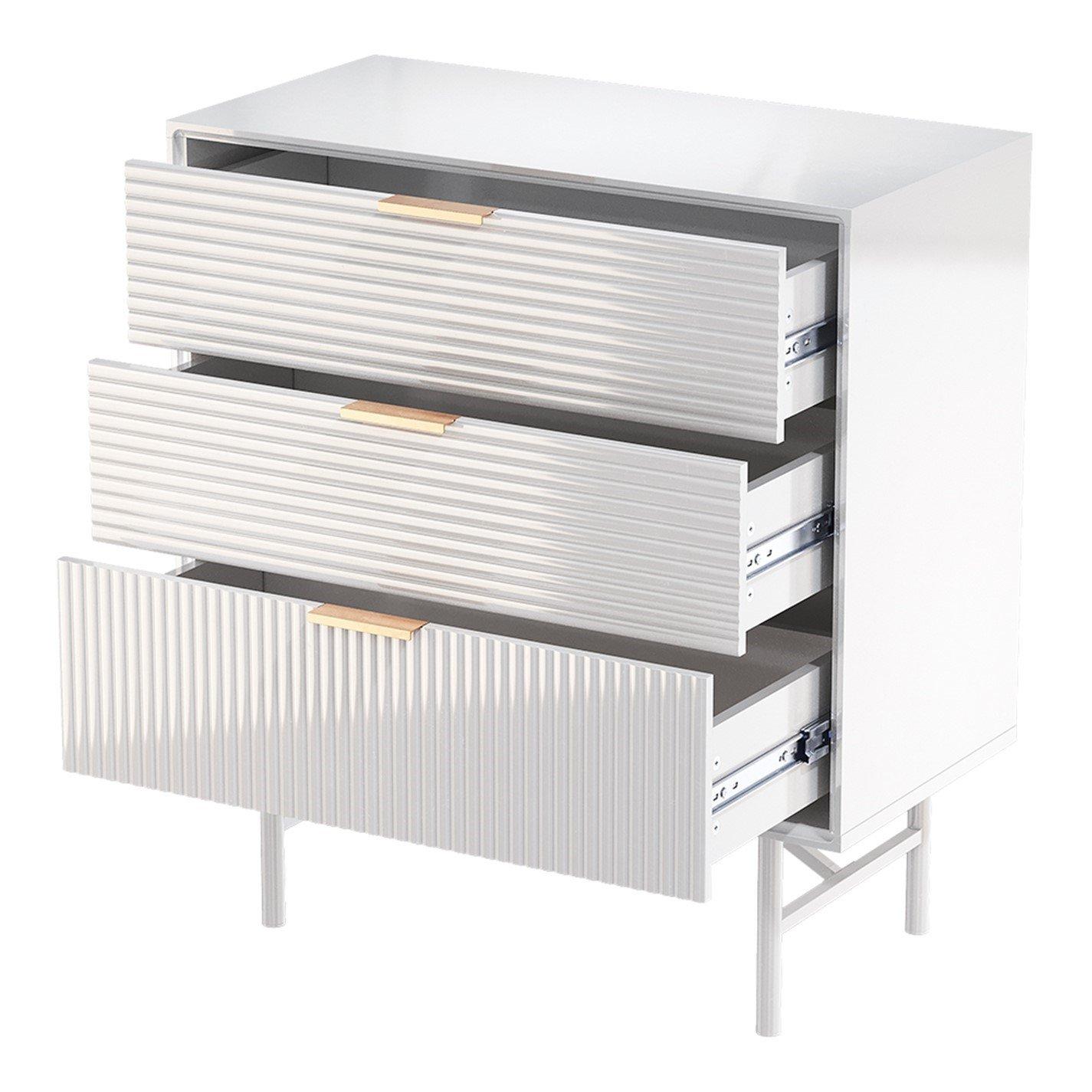 White - Kabinet UK - 3-Tier Bedroom Striped Storage Cabinet - 4