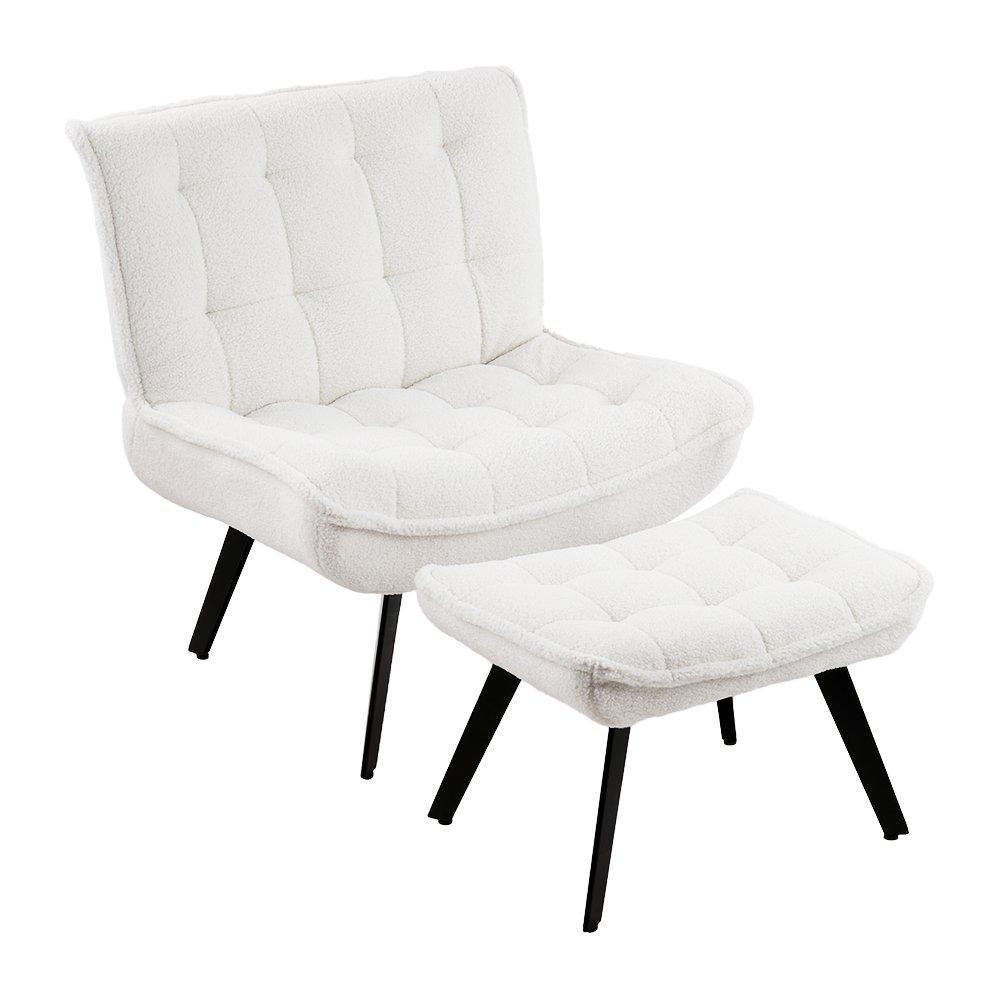 White - Kabinet UK - Minimal Comfy Chair with Footstool Set - 2
