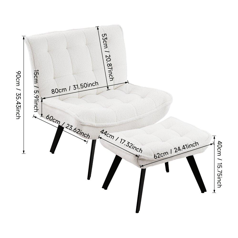 White - Kabinet UK - Minimal Comfy Chair with Footstool Set - 7