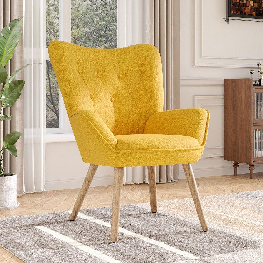 Kabinet UK Tufted Button Linen Armchair with Wooden Legs
