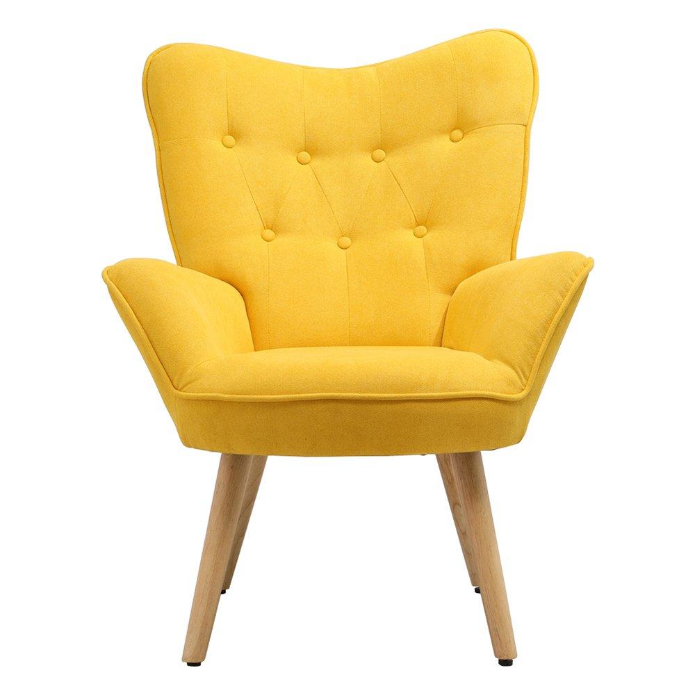 Yellow - Kabinet UK - Tufted Button Linen Armchair with Wooden Legs - 2