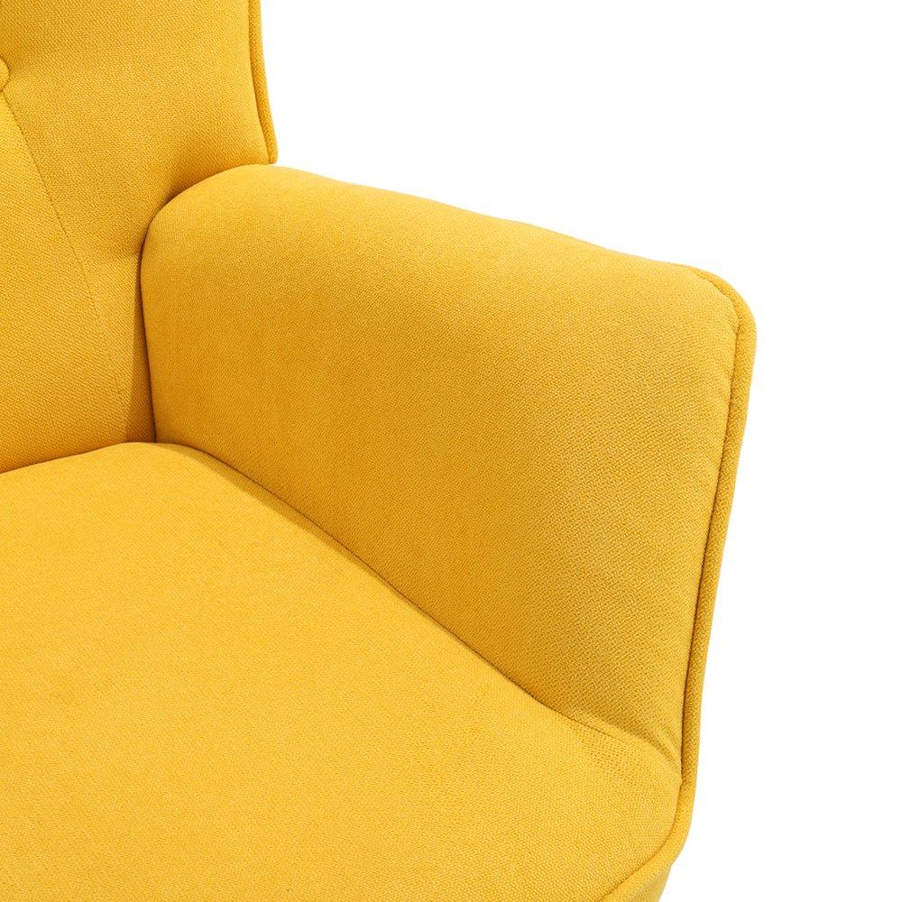 Yellow - Kabinet UK - Tufted Button Linen Armchair with Wooden Legs - 4