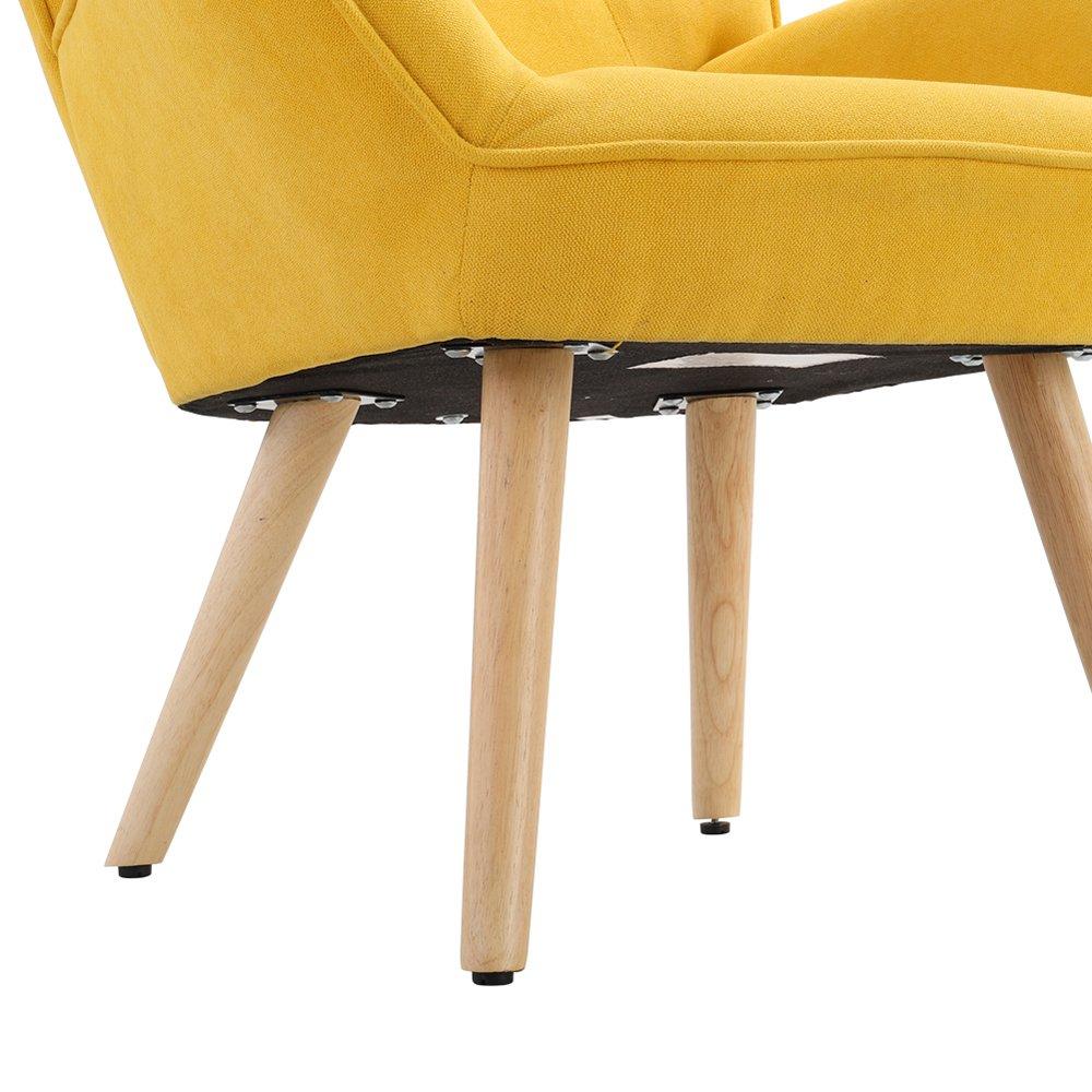 Yellow - Kabinet UK - Tufted Button Linen Armchair with Wooden Legs - 5
