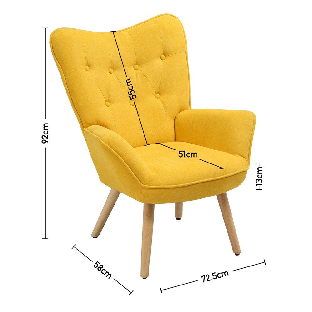 Yellow - Kabinet UK - Tufted Button Linen Armchair with Wooden Legs - 7