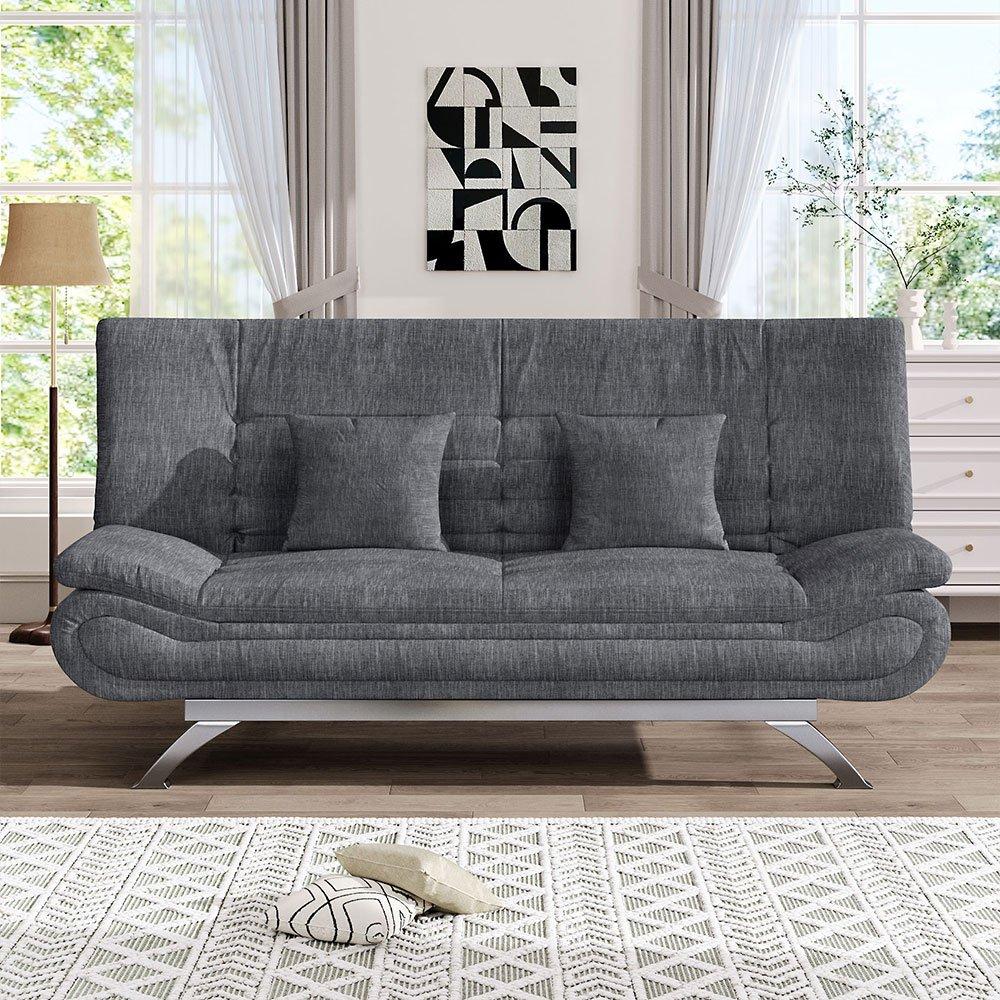 Grey - Kabinet UK - 2-Seat Convertible Sofa Bed with Pillows - 2