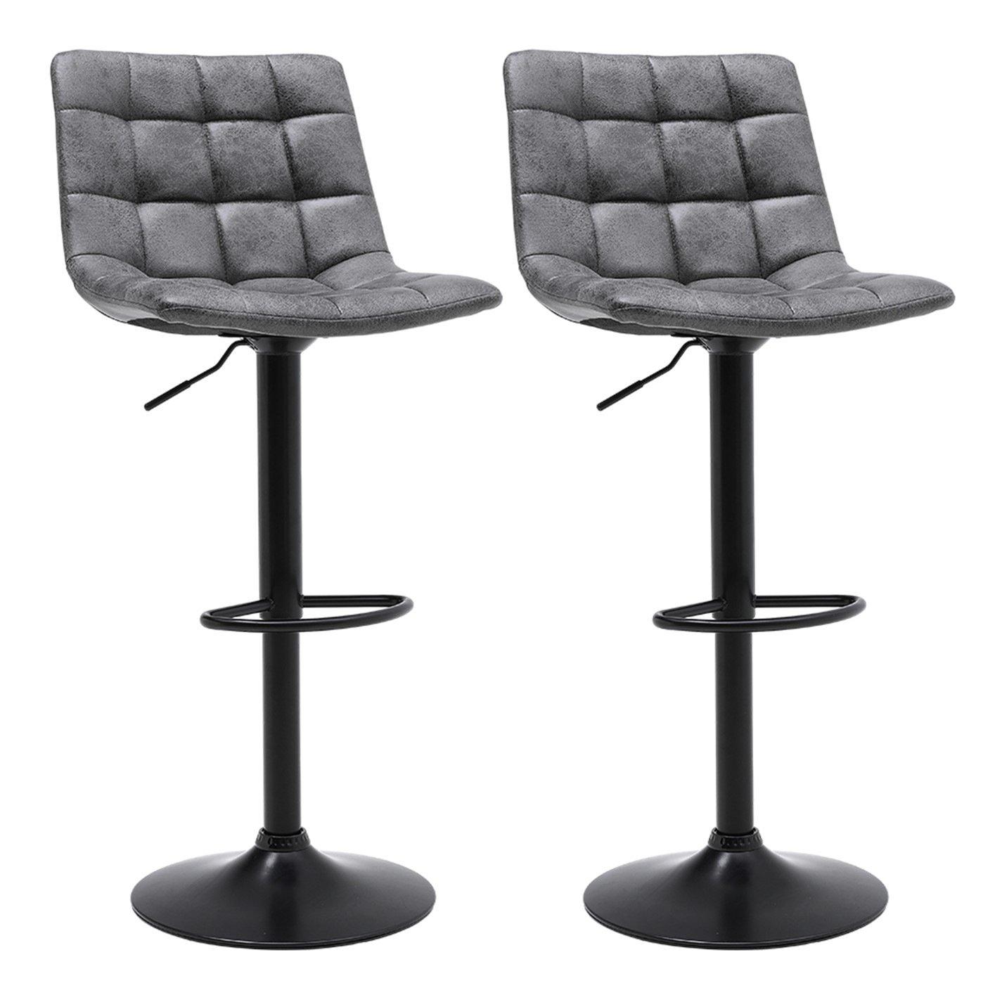 Grey - Kabinet UK - 2 Pcs Grey Gas Lift Upholstered Swivel Bar Stool - 2