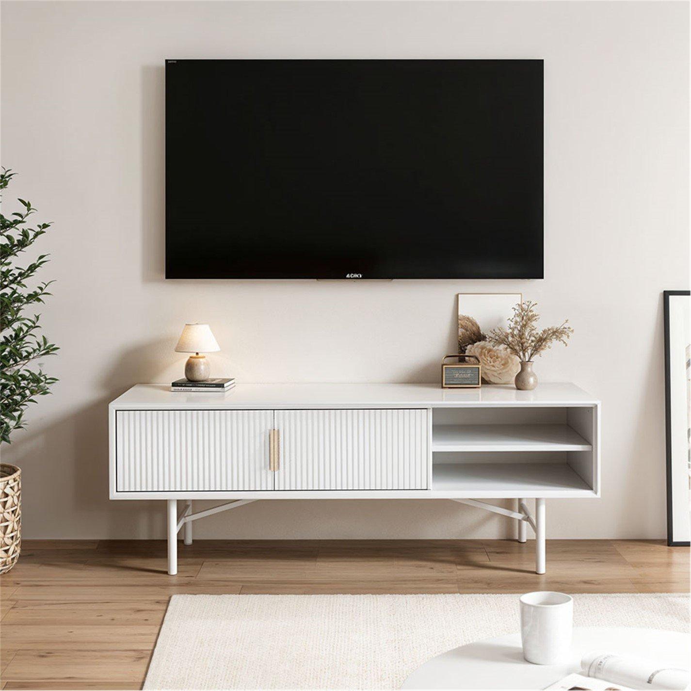 White - Kabinet UK - White Striped Wooden TV Stand - 2