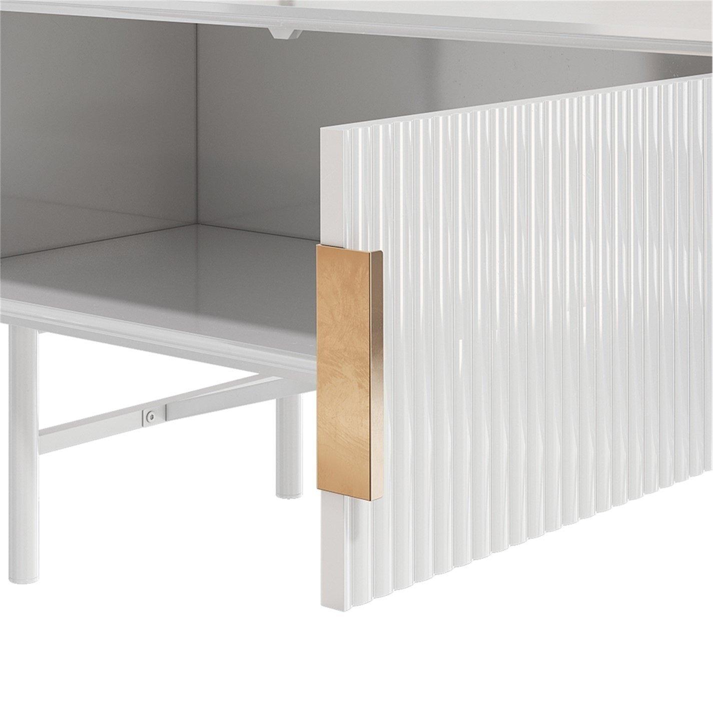 White - Kabinet UK - White Striped Wooden TV Stand - 7