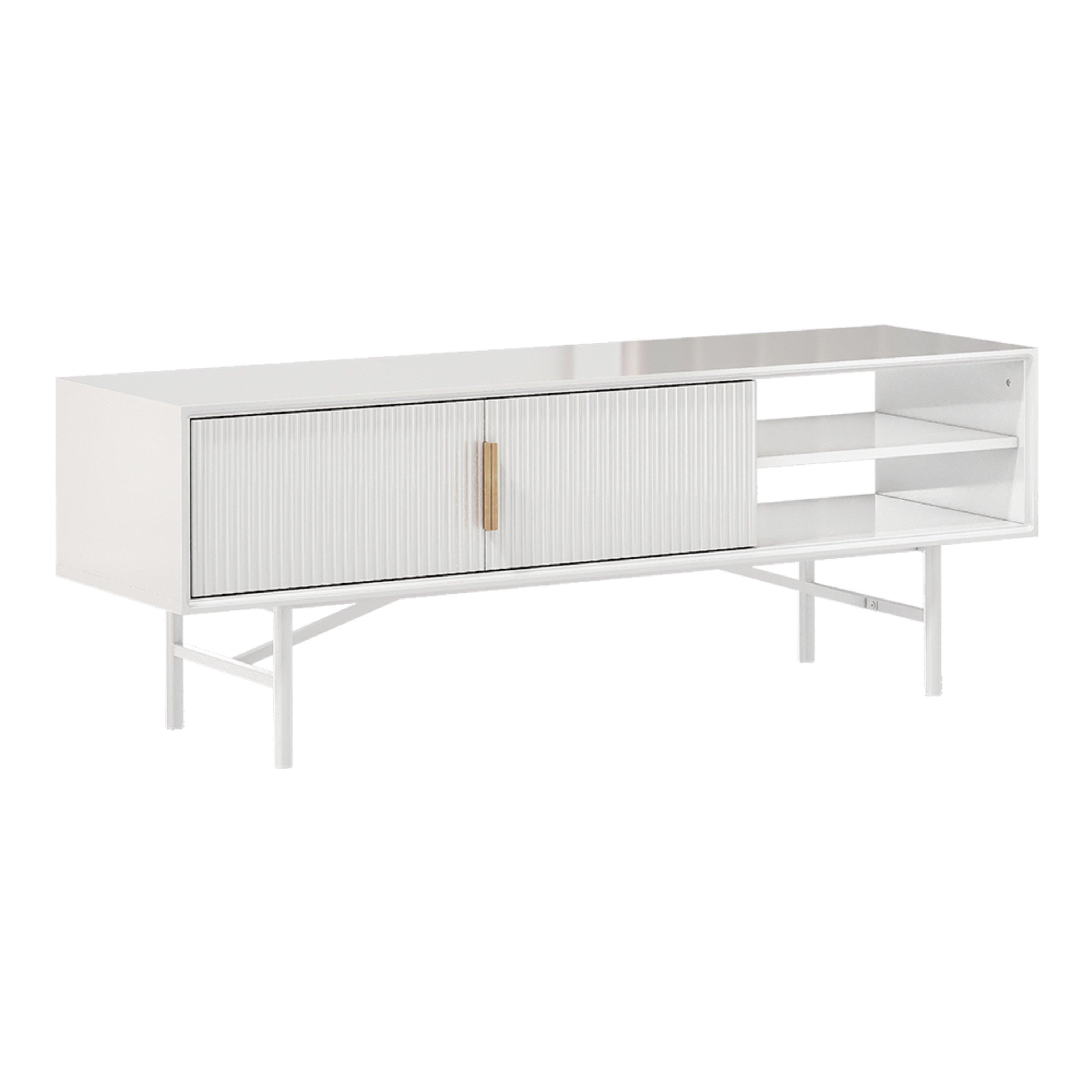White - Kabinet UK - White Striped Wooden TV Stand - 8