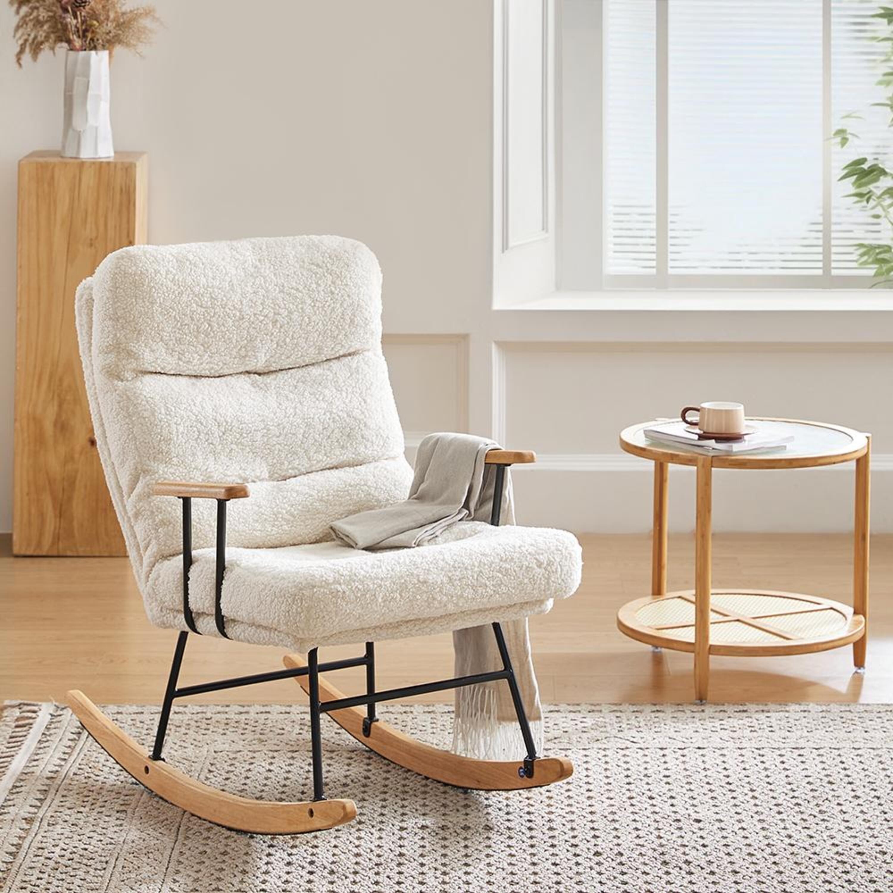 Kabinet Uk  Sherpa Upholstered Adjustable Rocking Chair - White
