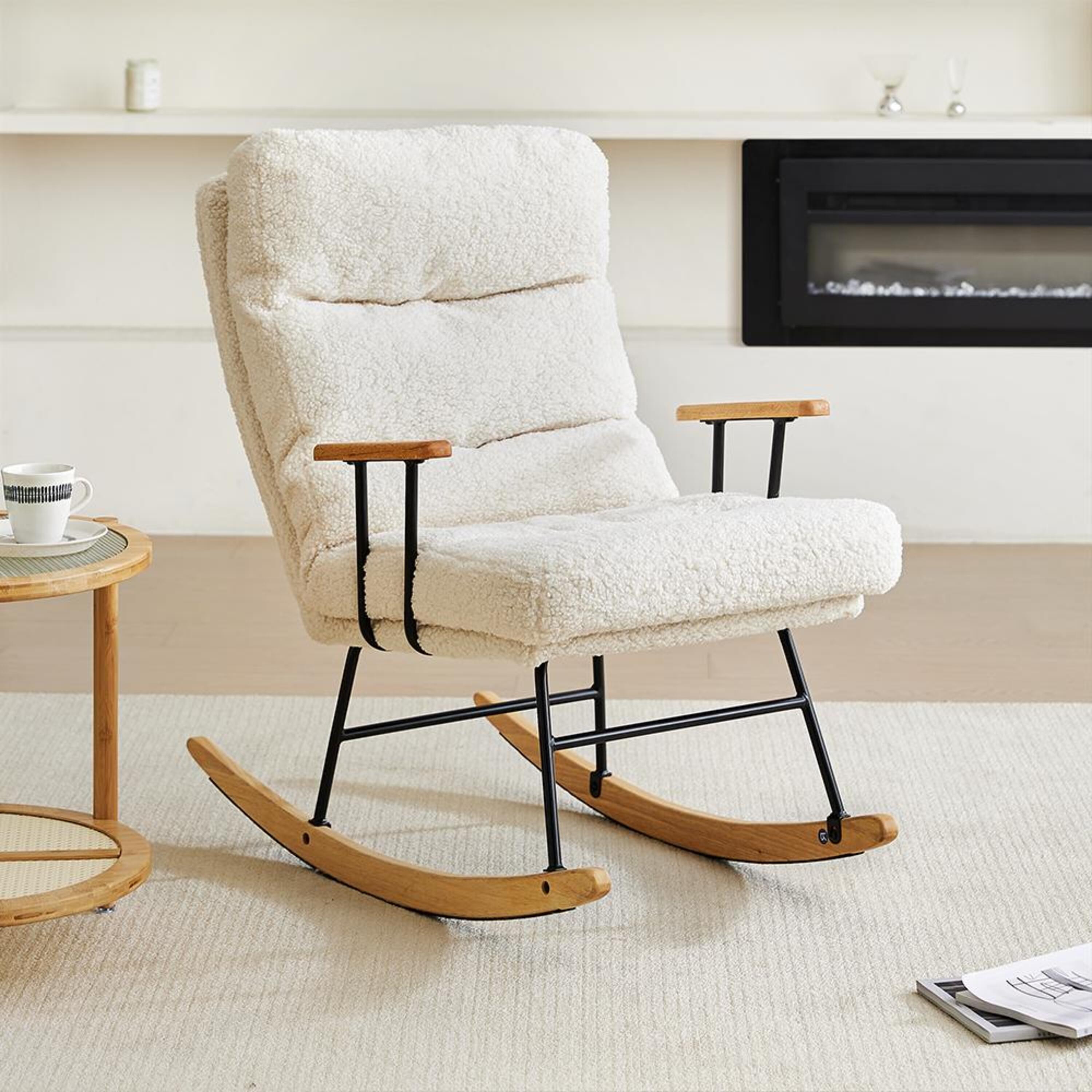 White - Kabinet UK - Sherpa Upholstered Adjustable Rocking Chair - 2