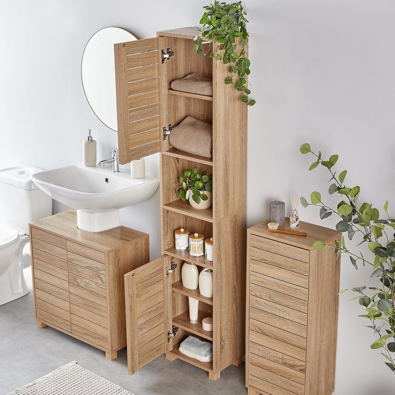 Brown - VonHaus - VonHaus  Chester Tallboy Bathroom Cabinet - 2