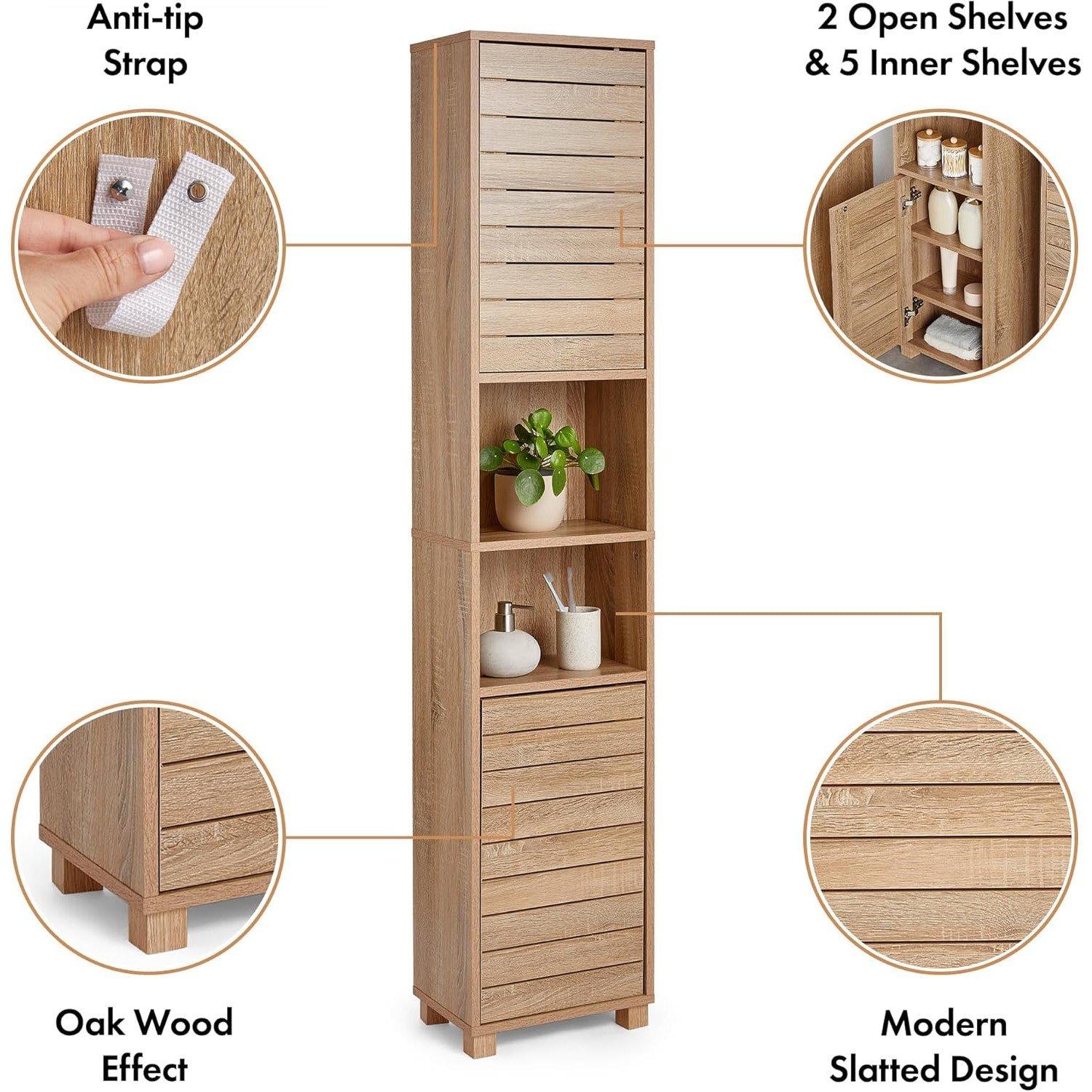 Brown - VonHaus - VonHaus  Chester Tallboy Bathroom Cabinet - 7