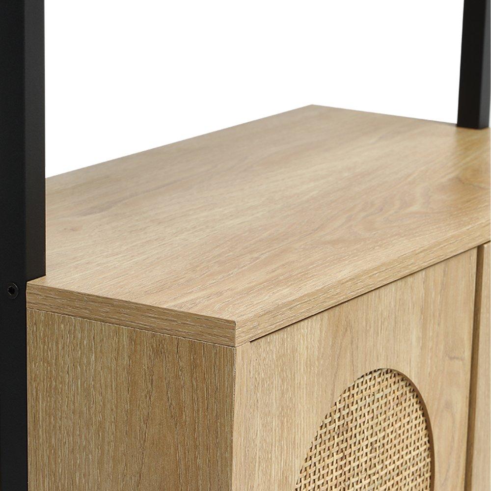 Natural - Kabinet UK - Wooden Bookshelf with Rattan Cabinet - 5